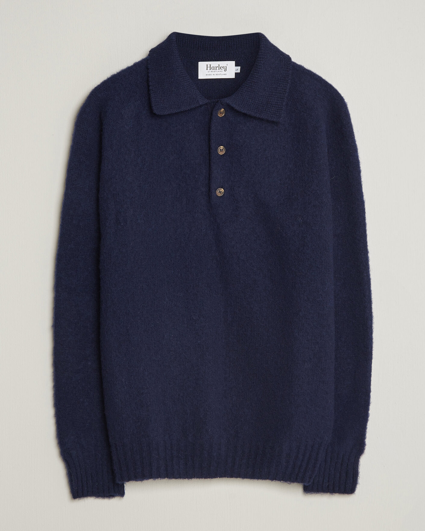 Heren | Truien | Harley Of Scotland | Brushed Supersoft Lambswool Polo Navy