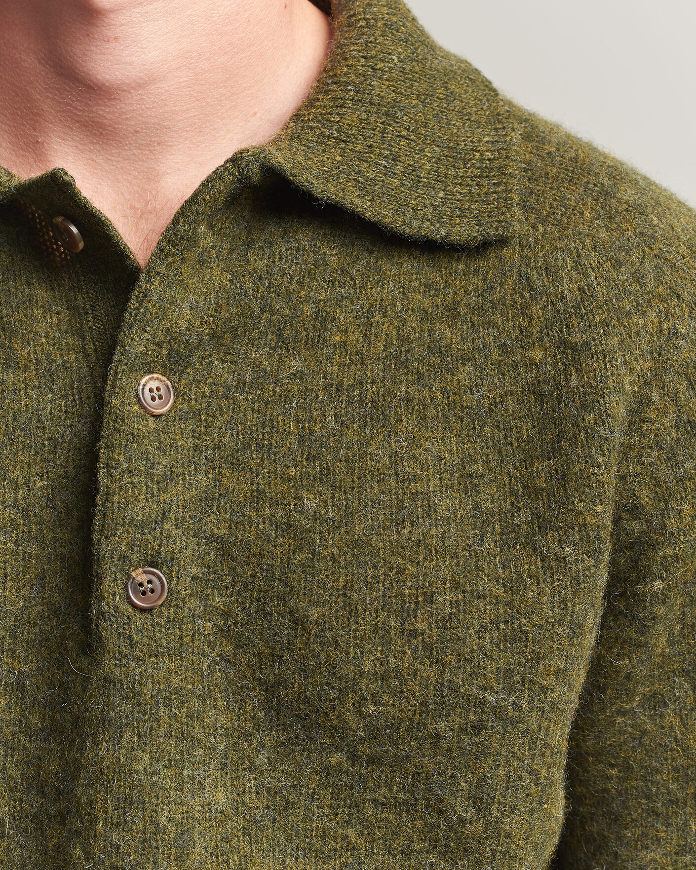 Heren | Truien | Harley Of Scotland | Brushed Supersoft Lambswool Polo Scots Pine