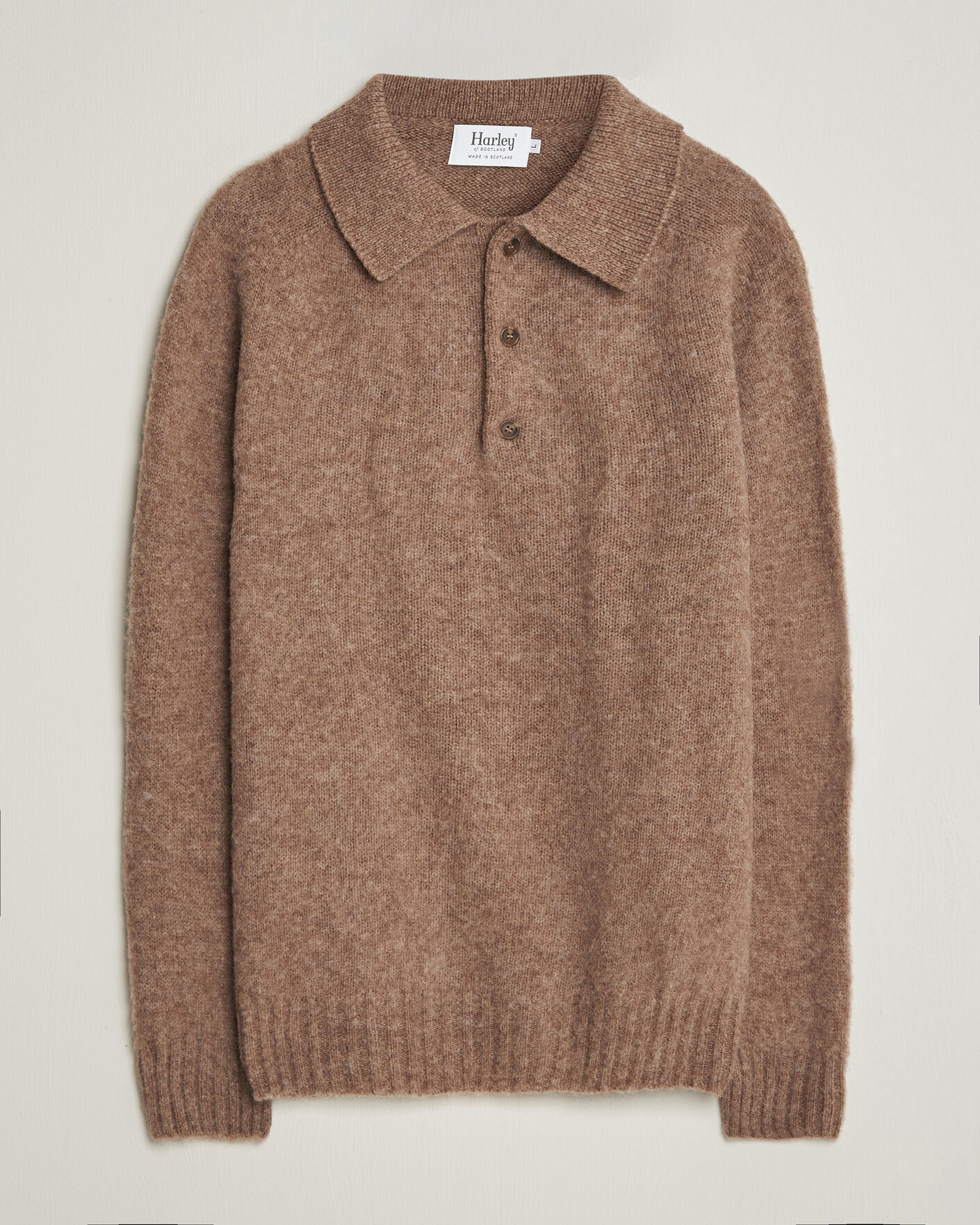 Heren | Truien | Harley Of Scotland | Brushed Supersoft Lambswool Polo Tundra