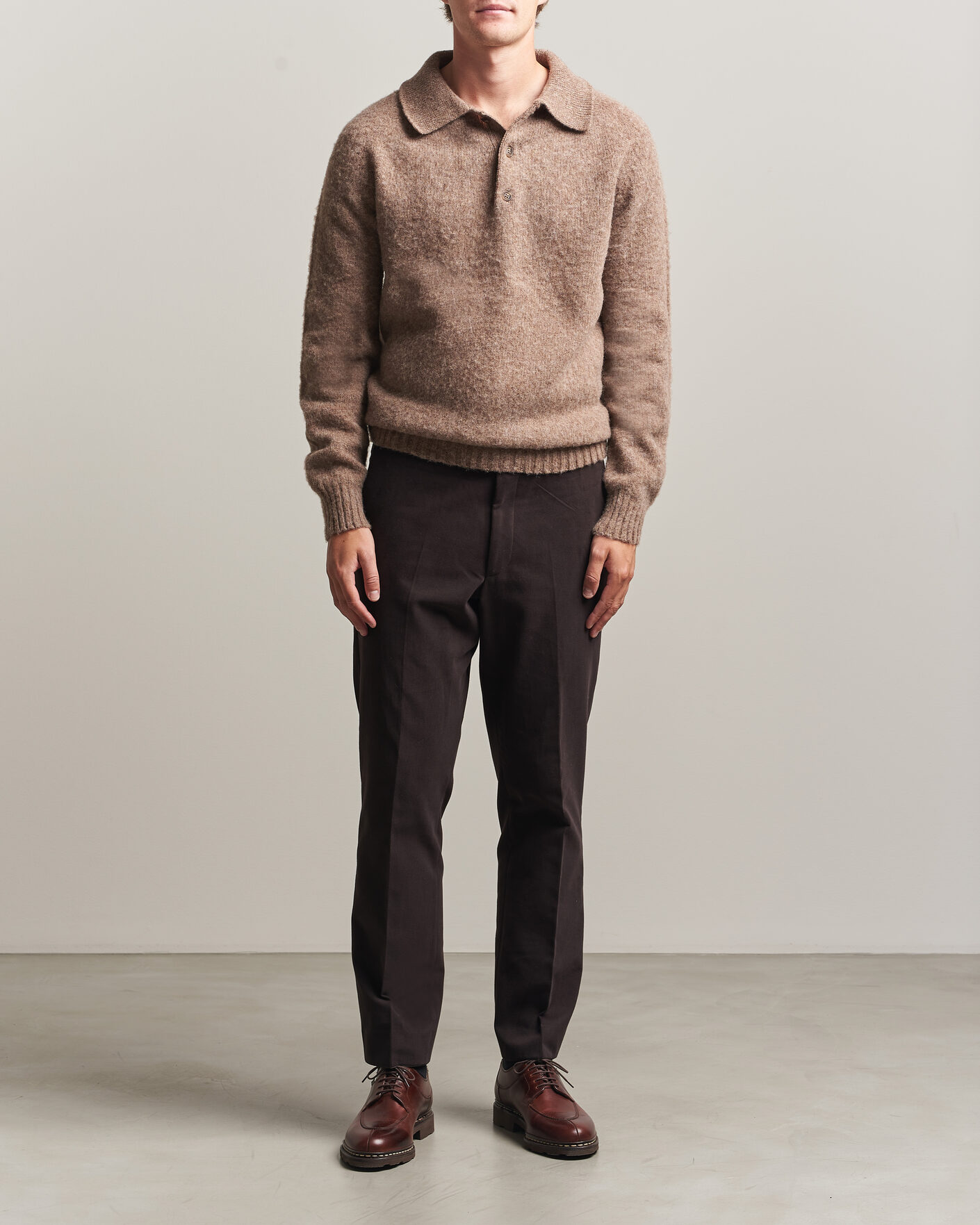 Heren | Truien | Harley Of Scotland | Brushed Supersoft Lambswool Polo Tundra