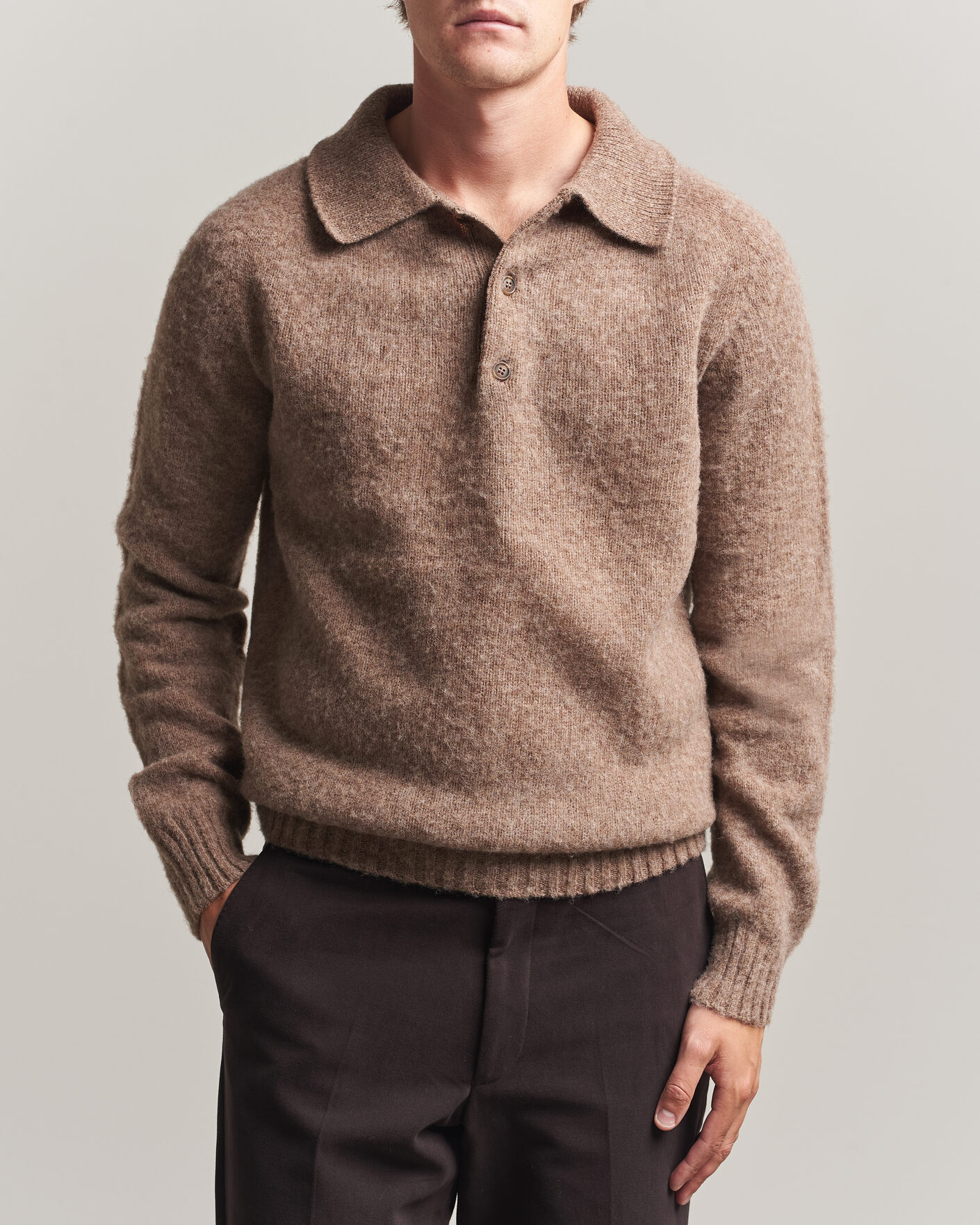 Heren | Truien | Harley Of Scotland | Brushed Supersoft Lambswool Polo Tundra