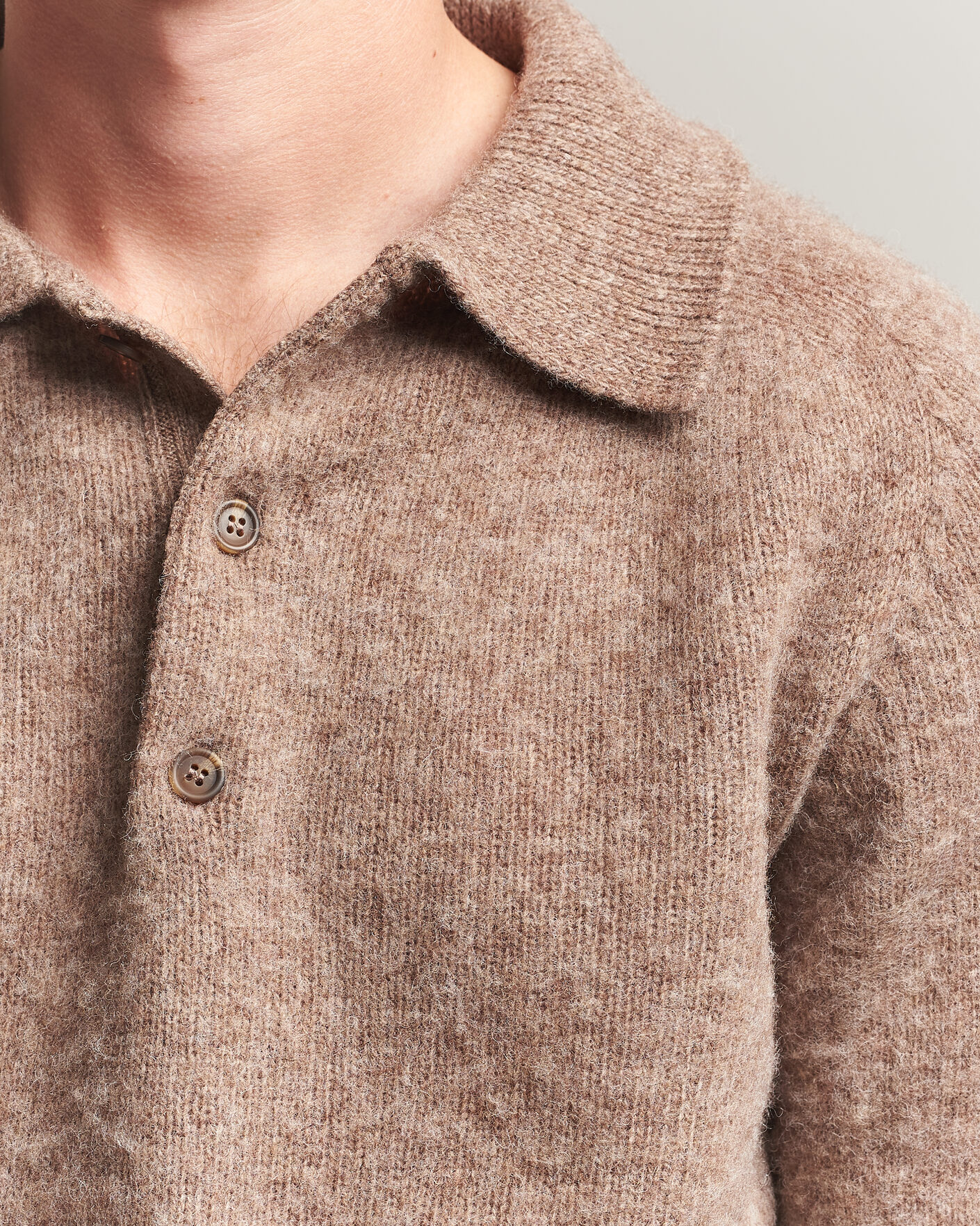 Heren | Truien | Harley Of Scotland | Brushed Supersoft Lambswool Polo Tundra
