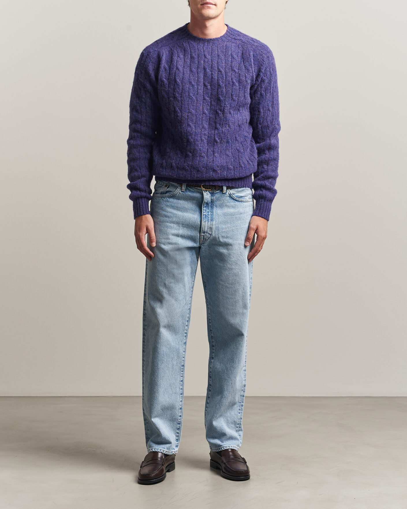 Heren | Truien | Harley Of Scotland | Brushed Supersoft Lambswool Cable Iris