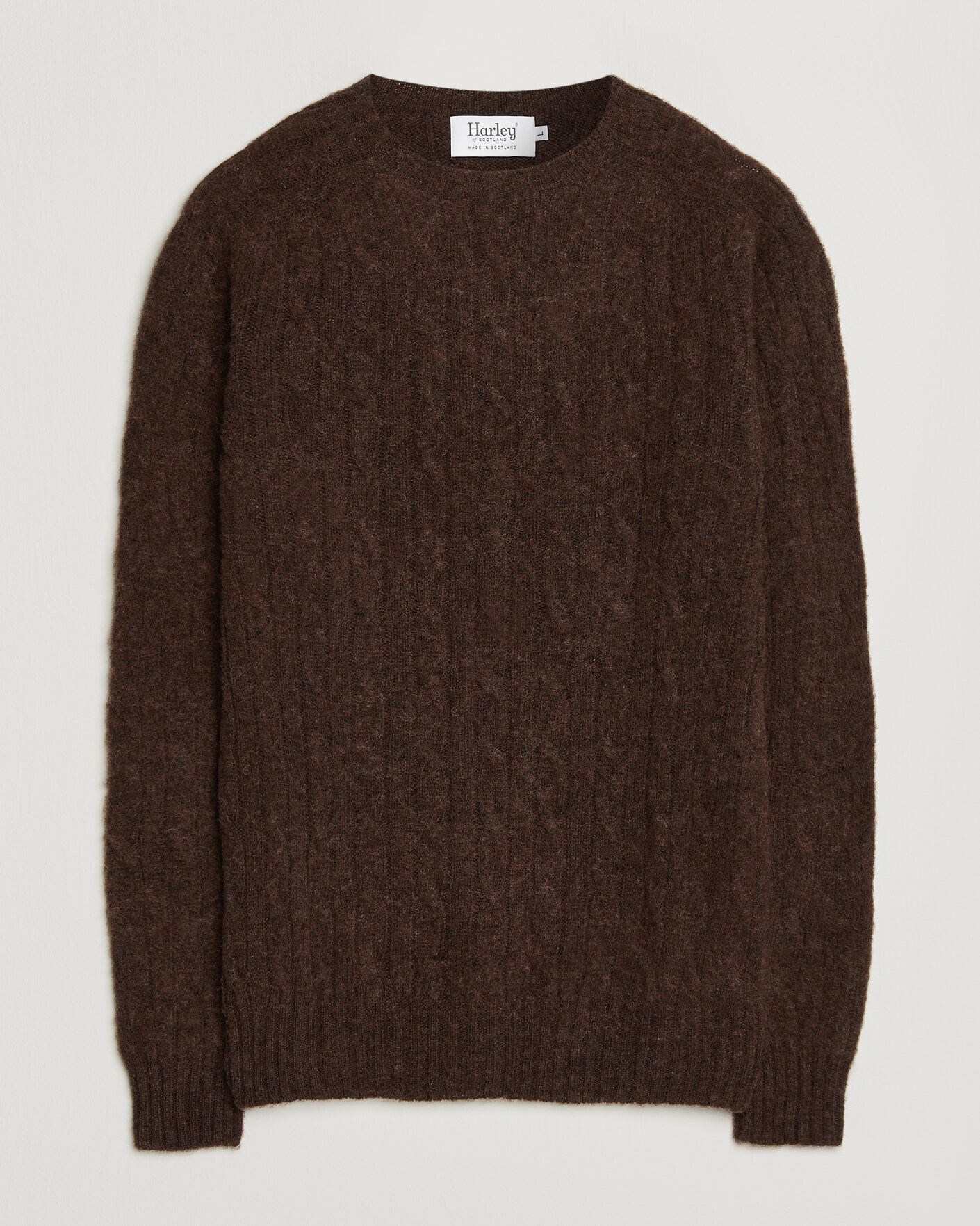 Heren | Truien | Harley Of Scotland | Brushed Supersoft Lambswool Cable Marron