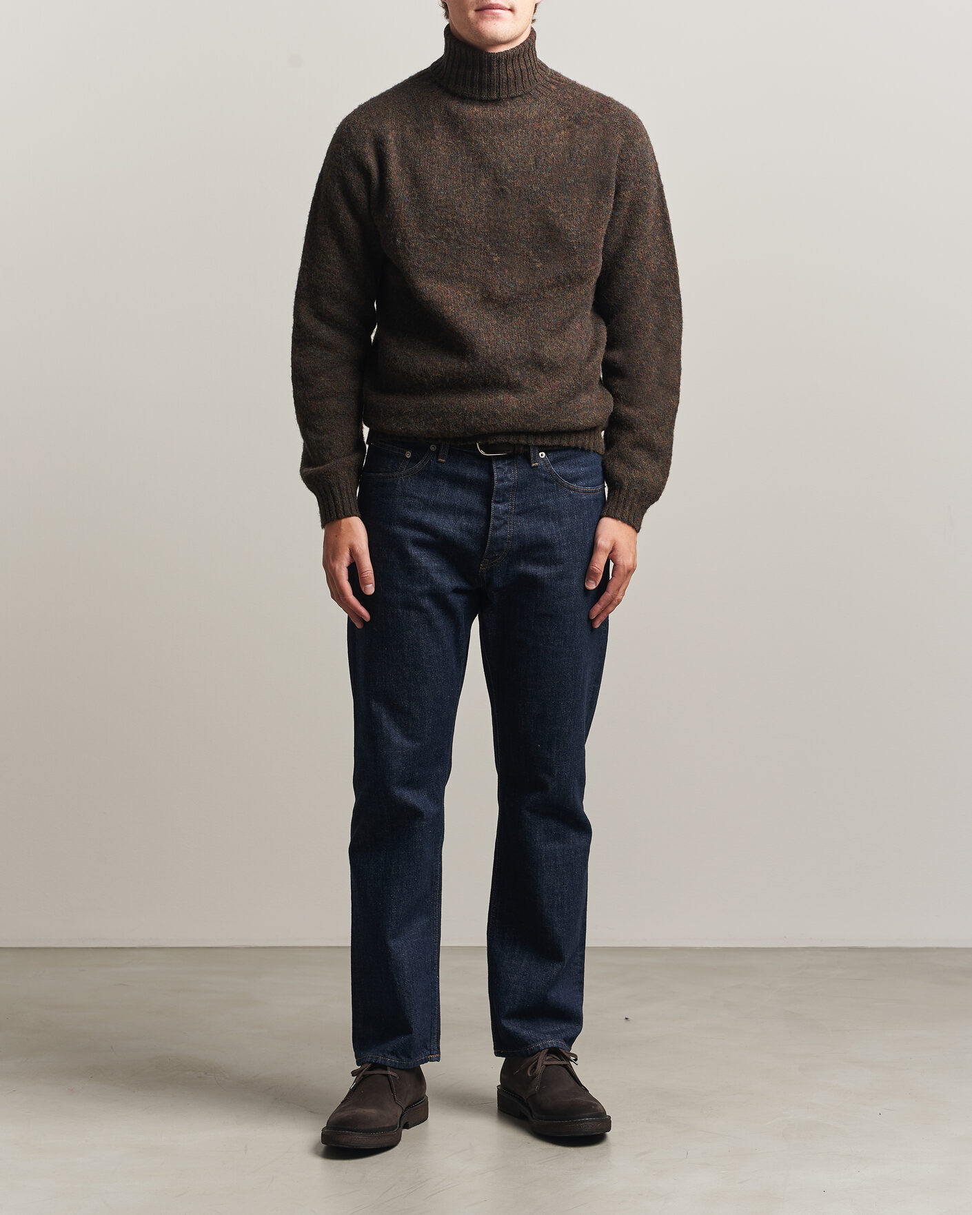 Heren | Truien | Harley Of Scotland | Brushed Supersoft Lambswool Rollneck Carob
