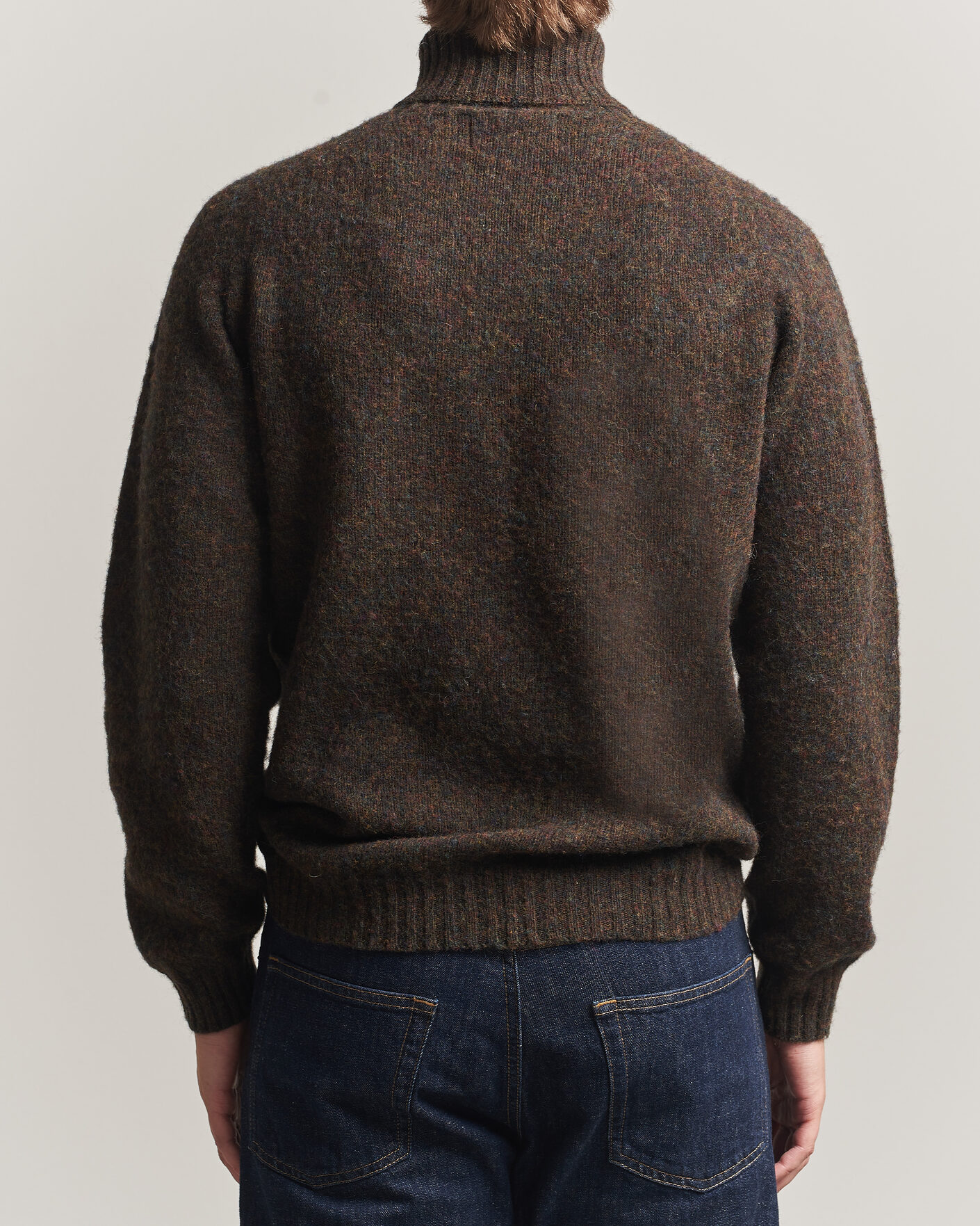 Heren | Truien | Harley Of Scotland | Brushed Supersoft Lambswool Rollneck Carob