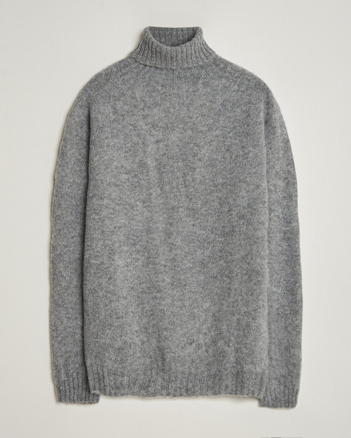Heren | Truien | Harley Of Scotland | Brushed Supersoft Lambswool Rollneck Mid Grey