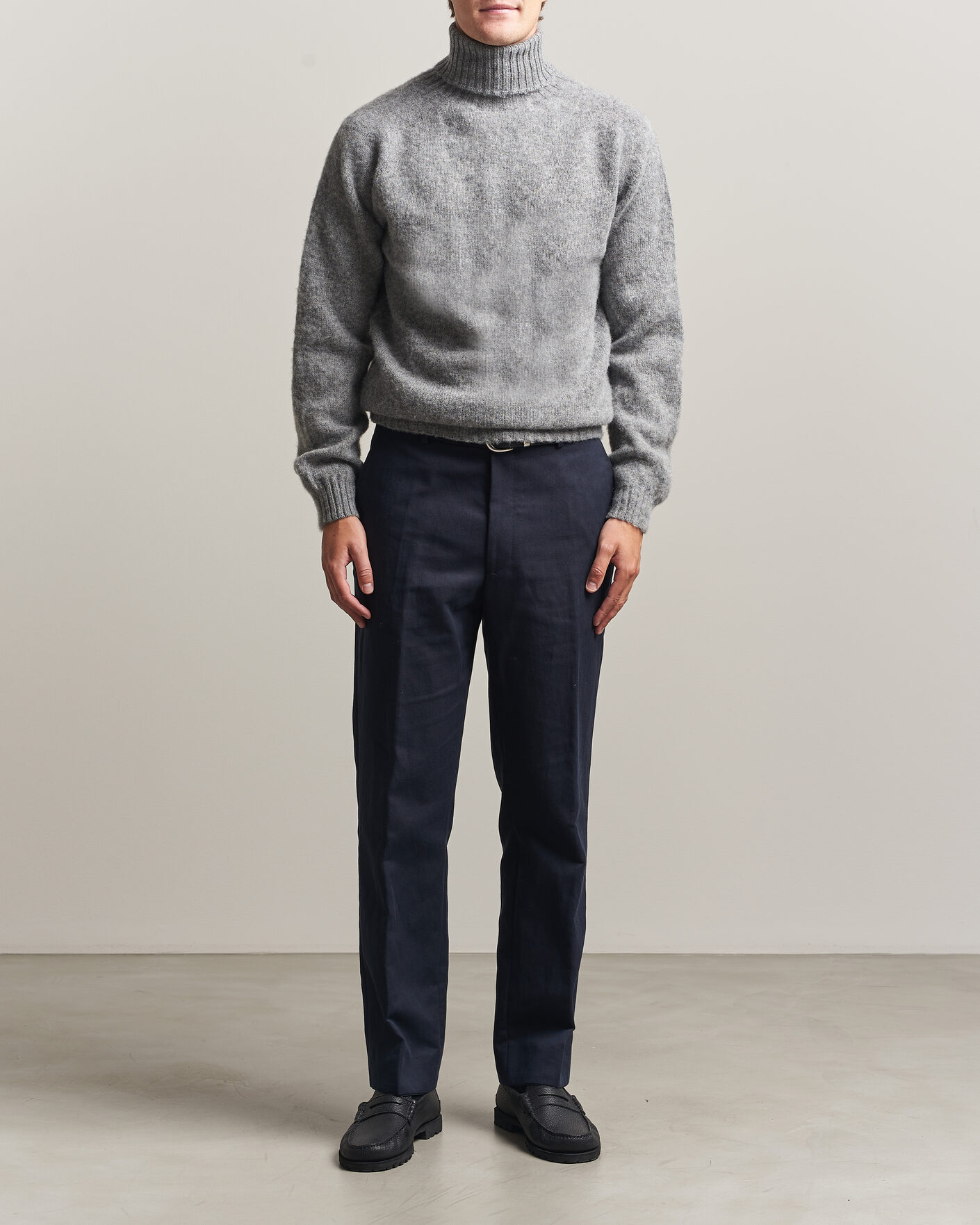 Heren | Truien | Harley Of Scotland | Brushed Supersoft Lambswool Rollneck Mid Grey