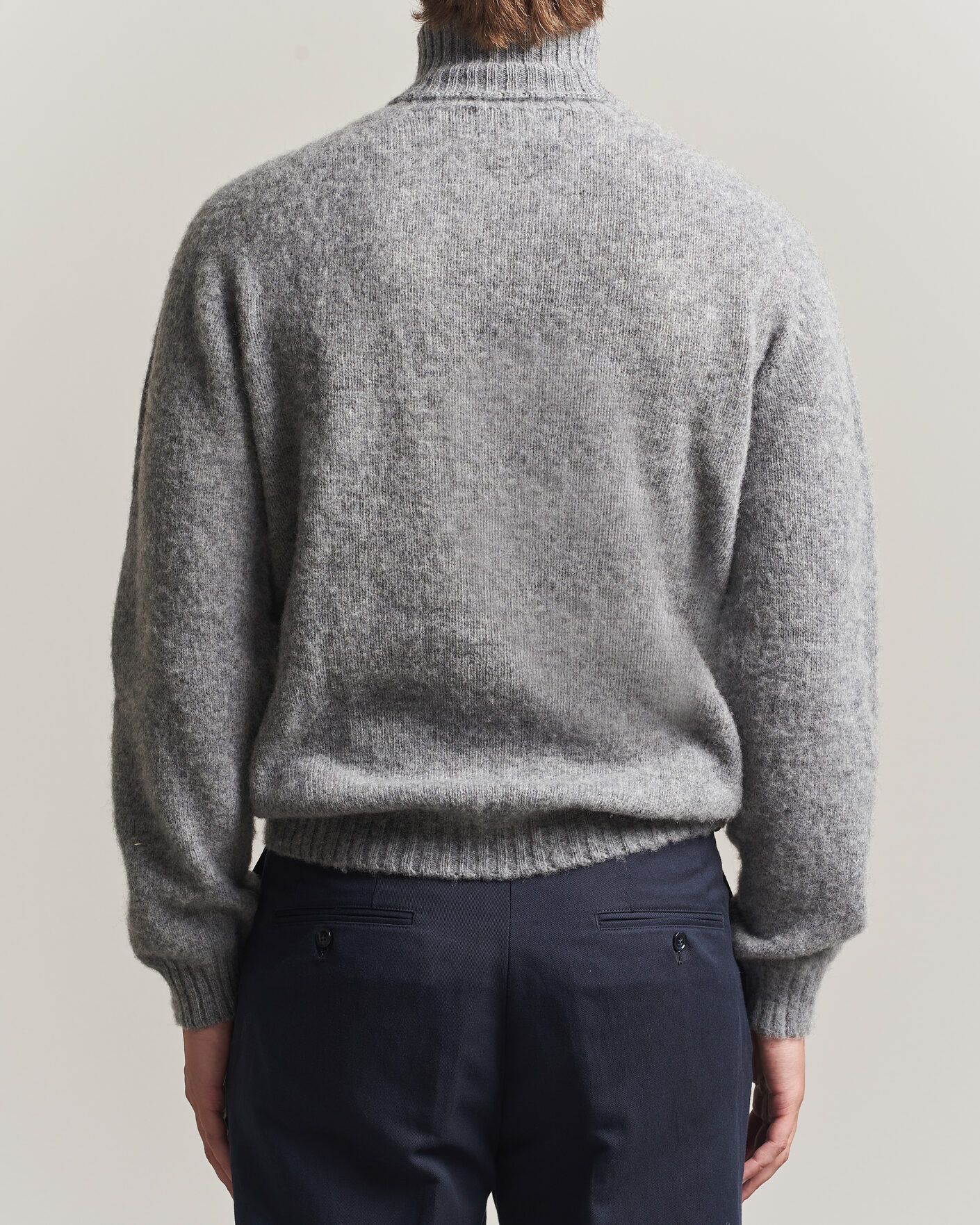 Heren | Truien | Harley Of Scotland | Brushed Supersoft Lambswool Rollneck Mid Grey