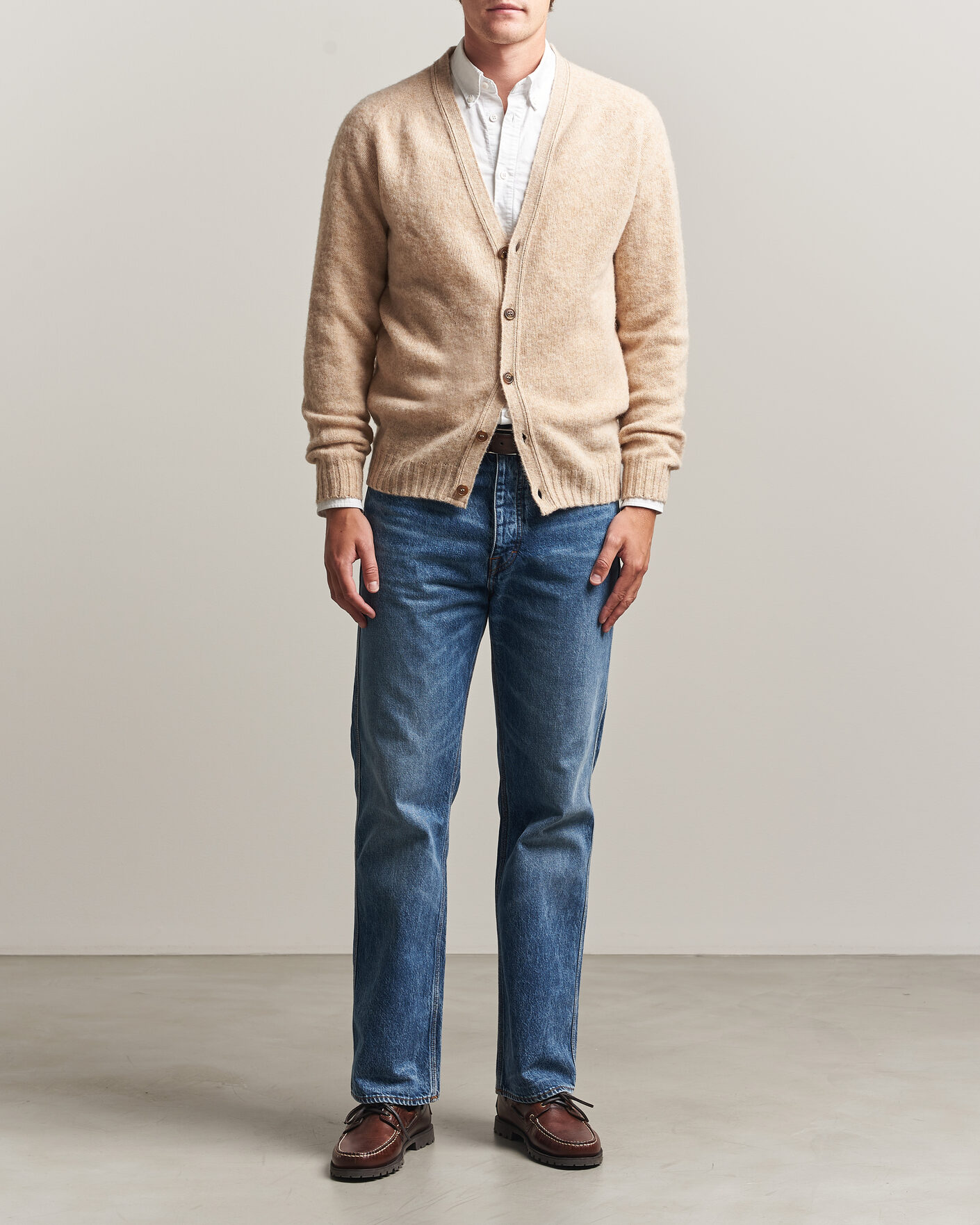 Heren | Truien | Harley Of Scotland | Brushed Supersoft Lambswool Cardigan Calico