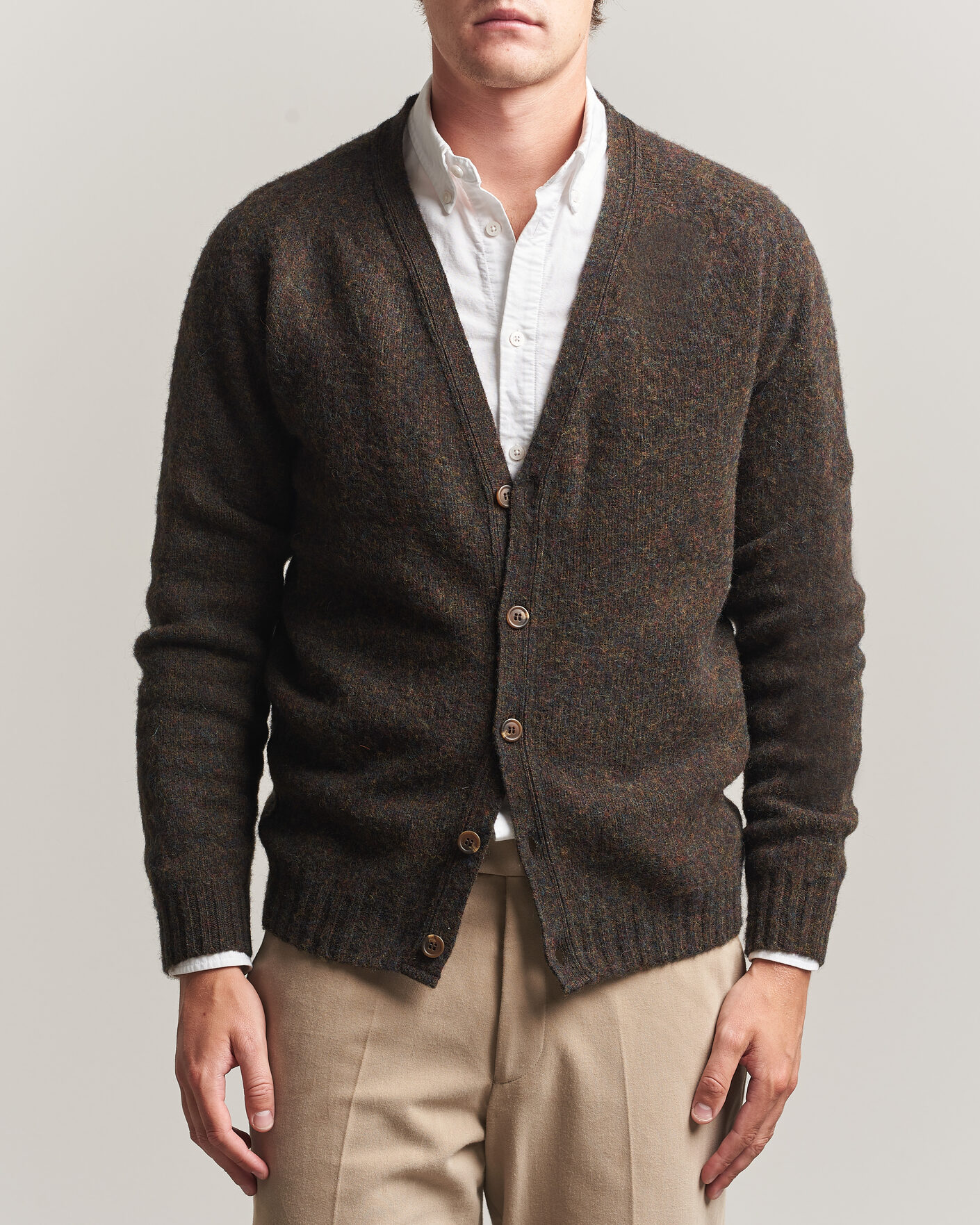 Heren | Truien | Harley Of Scotland | Brushed Supersoft Lambswool Cardigan Carob