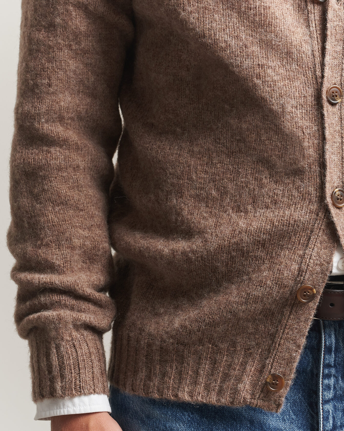 Heren | Truien | Harley Of Scotland | Brushed Supersoft Lambswool Cardigan Tundra