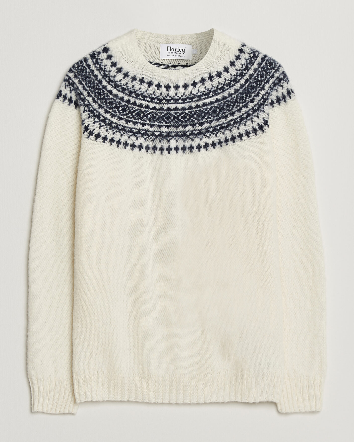 Heren | Truien | Harley Of Scotland | Brushed Supersoft Lambswool Yolk Fairisle Snow White/Navy