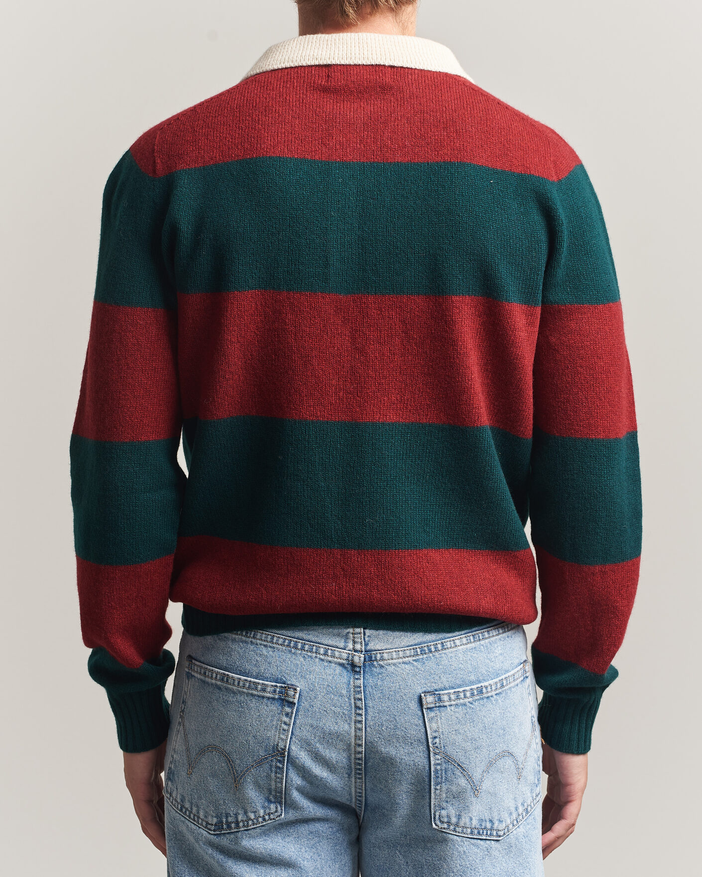 Heren | Truien | Harley Of Scotland | Supersoft 2ply Lambswool Rugby Green/Red