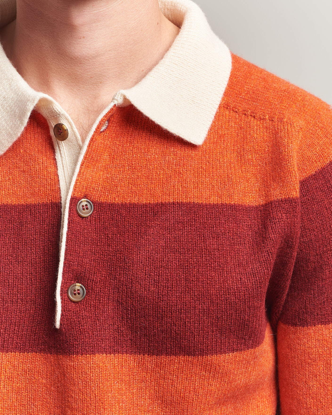 Heren | Truien | Harley Of Scotland | Supersoft 2ply Lambswool Rugby Red/Orange