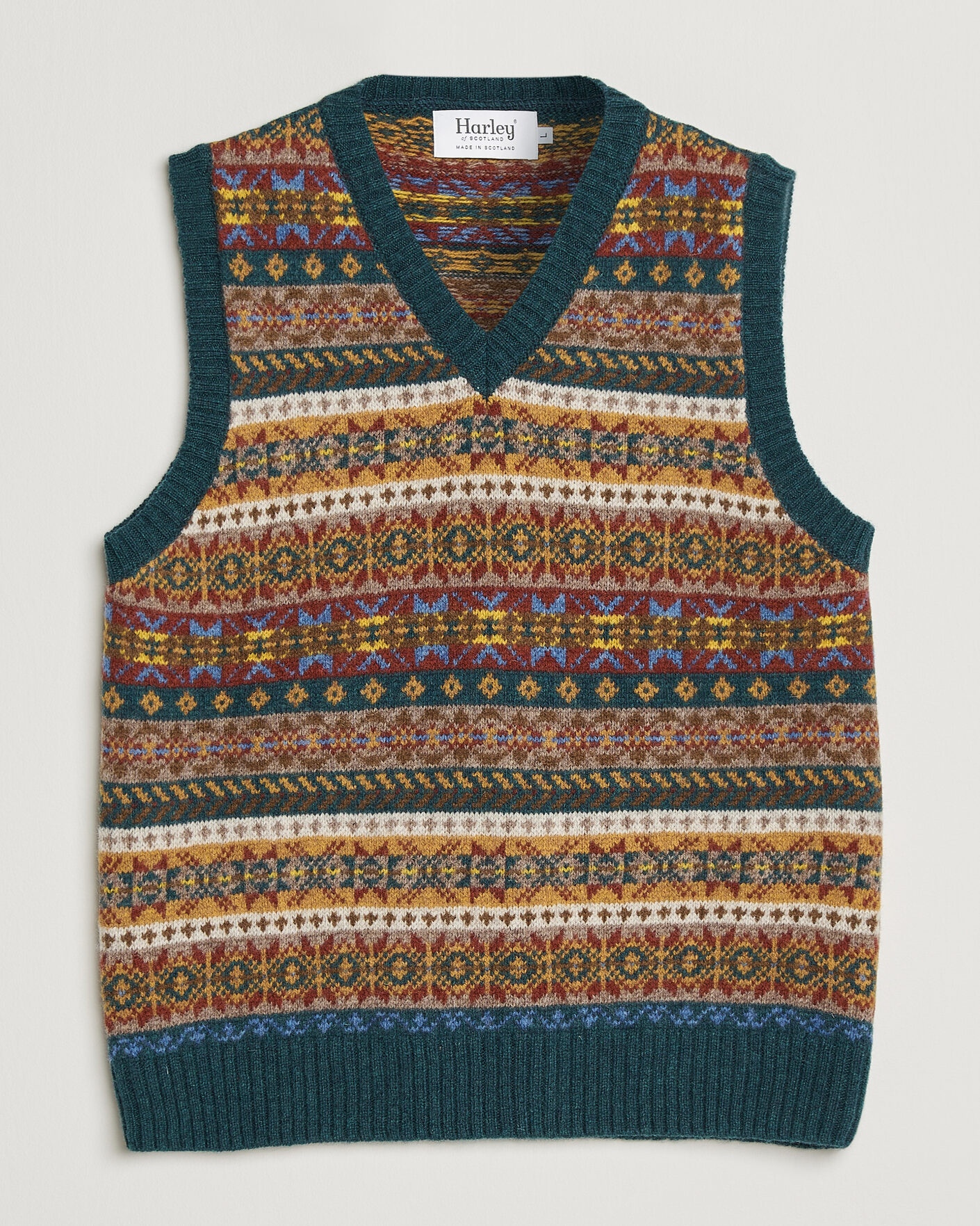 Heren | Truien | Harley Of Scotland | Supersoft 2ply Lambswool Fairisle Vest Tempest