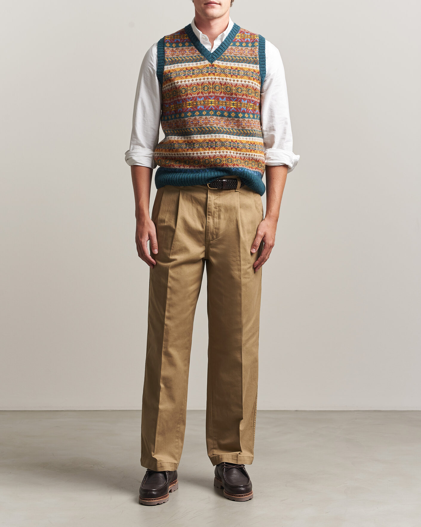 Heren | Truien | Harley Of Scotland | Supersoft 2ply Lambswool Fairisle Vest Tempest