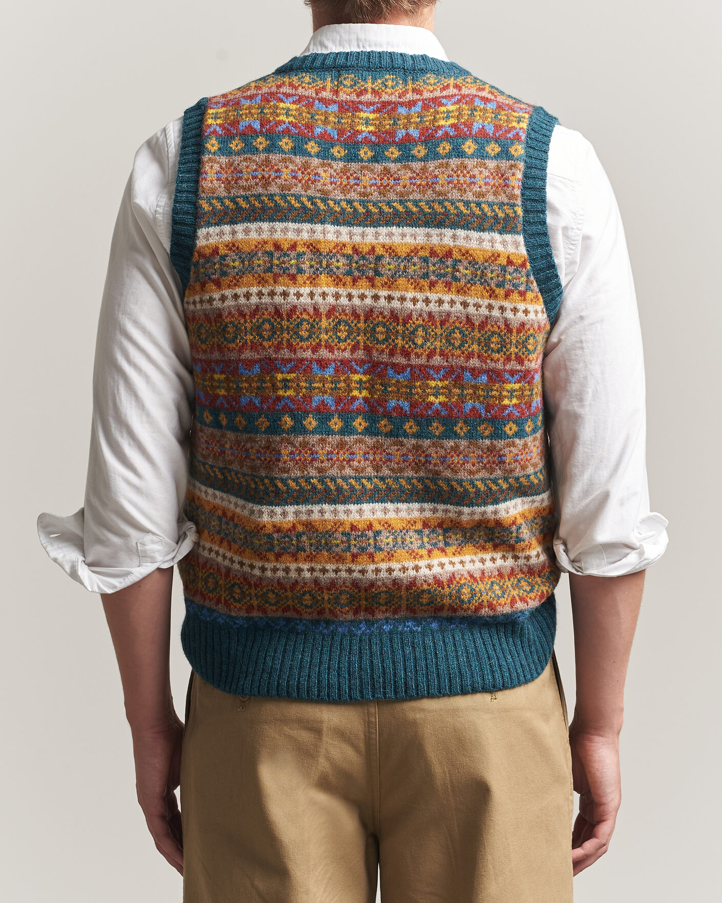 Heren | Truien | Harley Of Scotland | Supersoft 2ply Lambswool Fairisle Vest Tempest