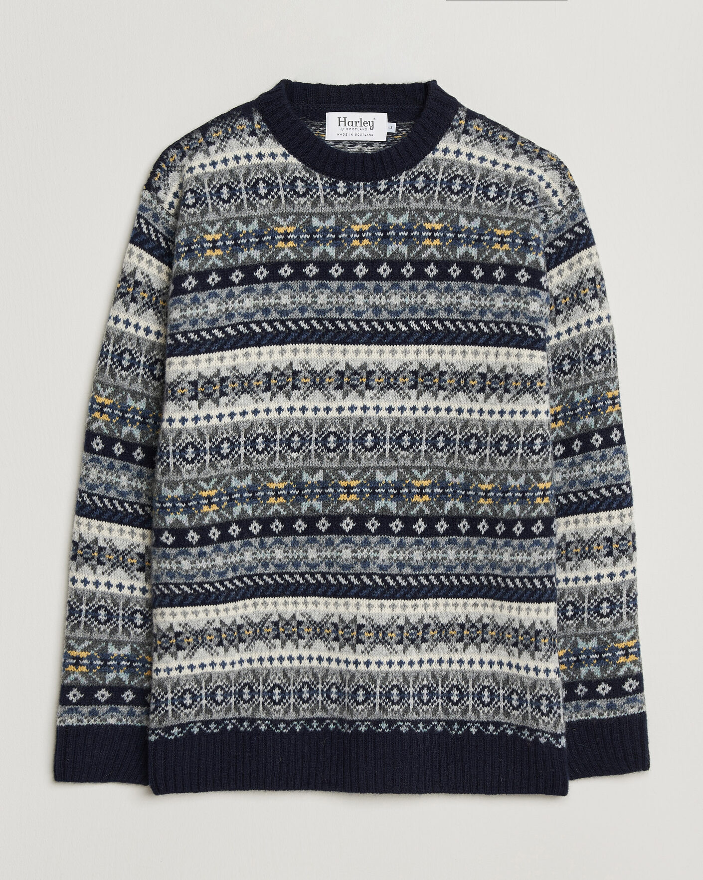 Heren | Truien | Harley Of Scotland | Supersoft 2ply Lambswool Fairisle Crew Navy