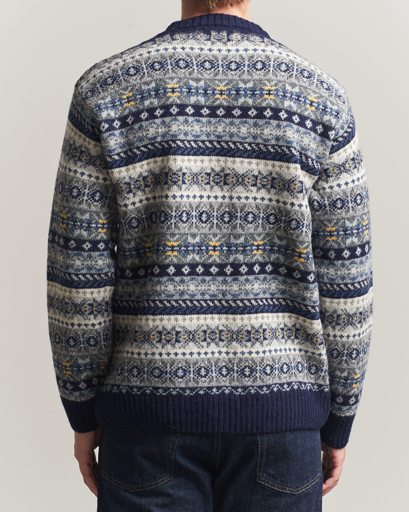 Heren | Truien | Harley Of Scotland | Supersoft 2ply Lambswool Fairisle Crew Navy