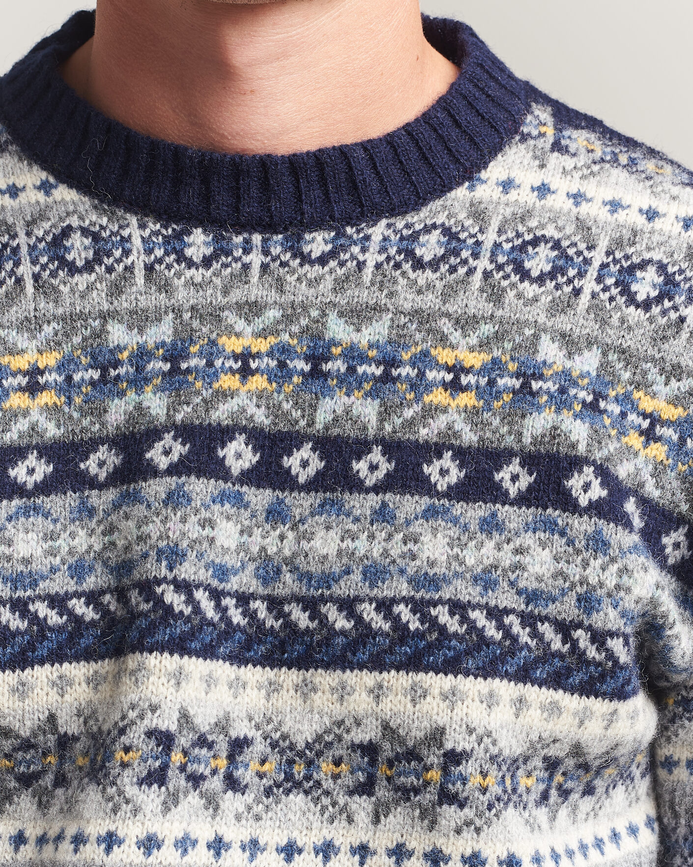 Heren | Truien | Harley Of Scotland | Supersoft 2ply Lambswool Fairisle Crew Navy