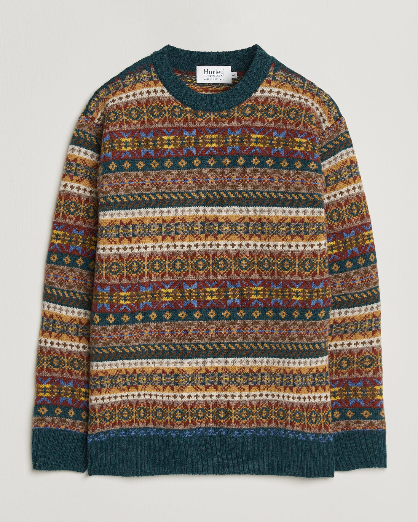 Heren | Truien | Harley Of Scotland | Supersoft 2ply Lambswool Fairisle Crew Tempest