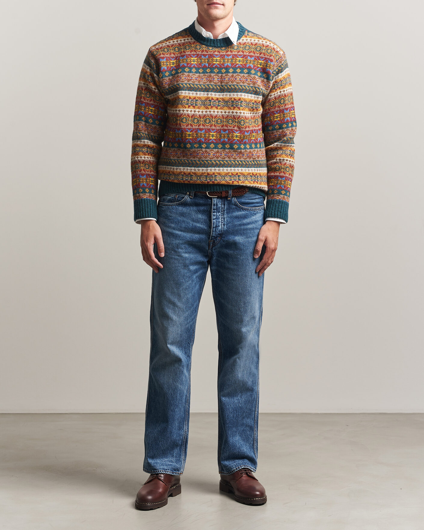 Heren | Truien | Harley Of Scotland | Supersoft 2ply Lambswool Fairisle Crew Tempest