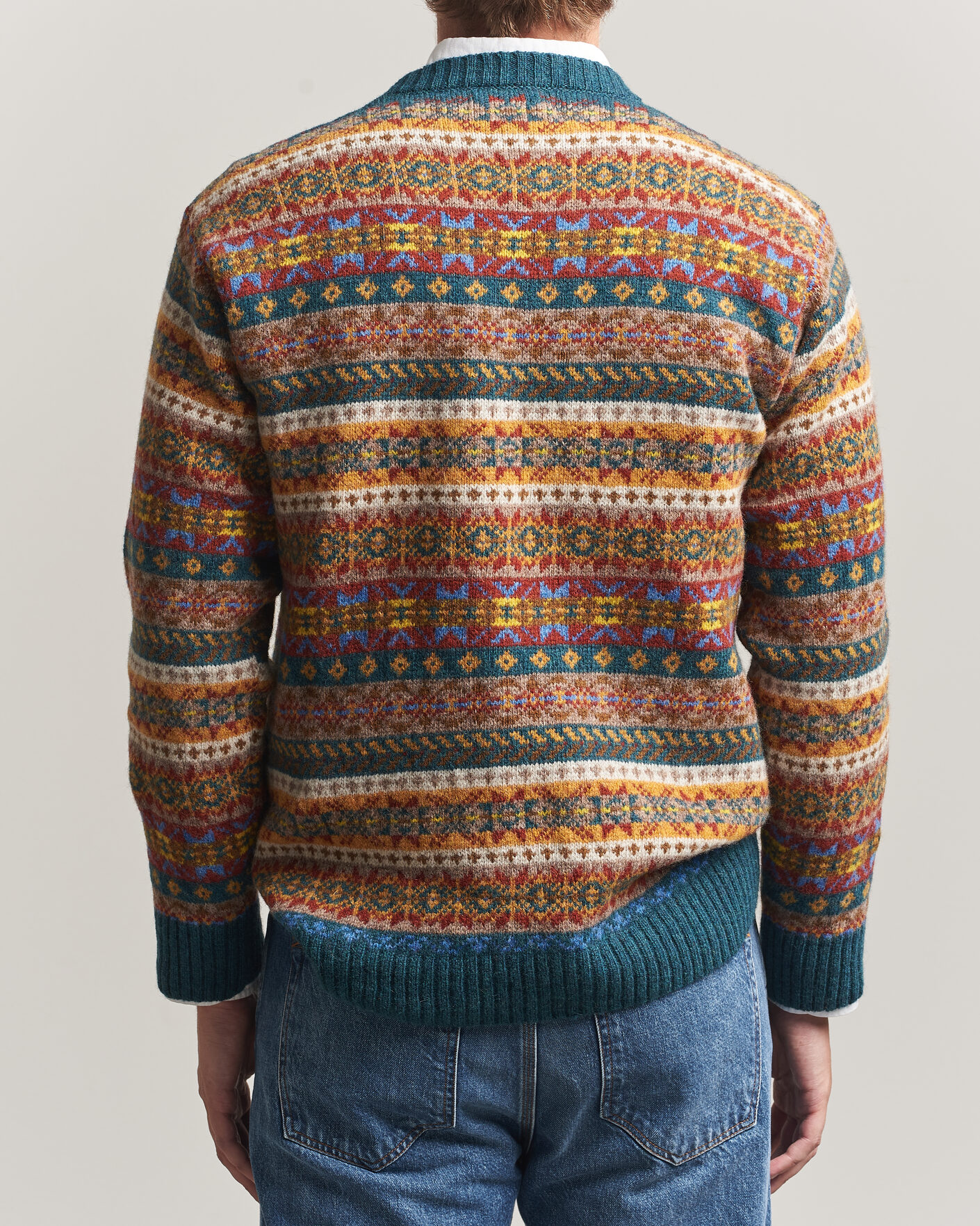 Heren | Truien | Harley Of Scotland | Supersoft 2ply Lambswool Fairisle Crew Tempest