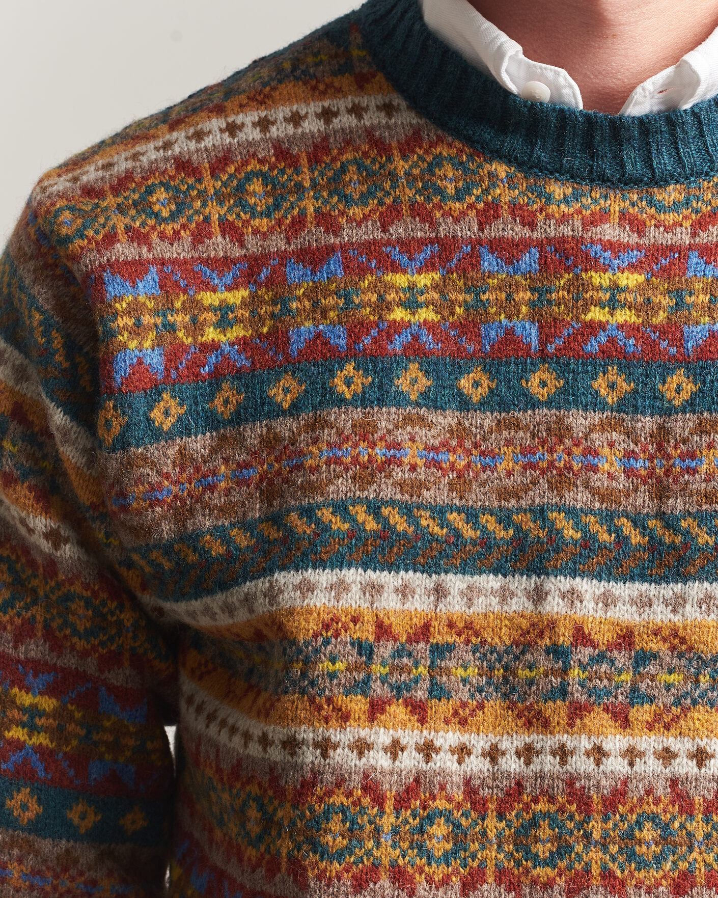 Heren | Truien | Harley Of Scotland | Supersoft 2ply Lambswool Fairisle Crew Tempest