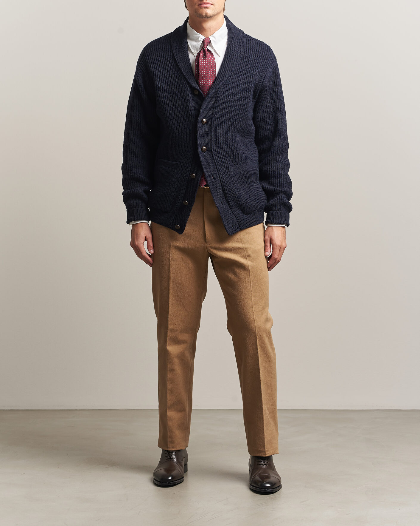 Heren | Broeken | Kamakura Shirts | Brushed Cotton Twill Ivy Trousers Beige
