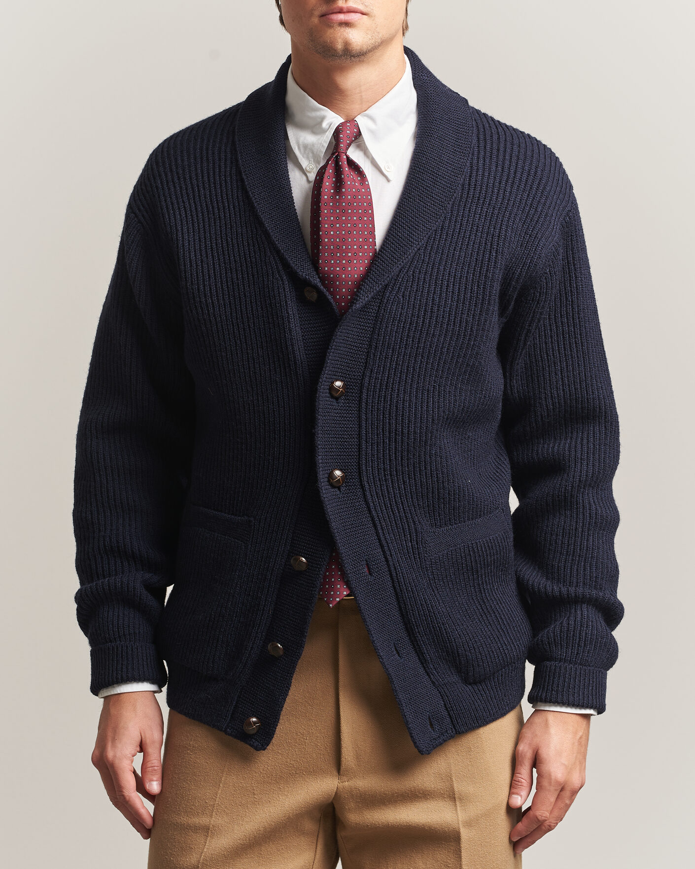 Heren | Truien | Kamakura Shirts | McQueen Shawl Collar Cardigan Navy