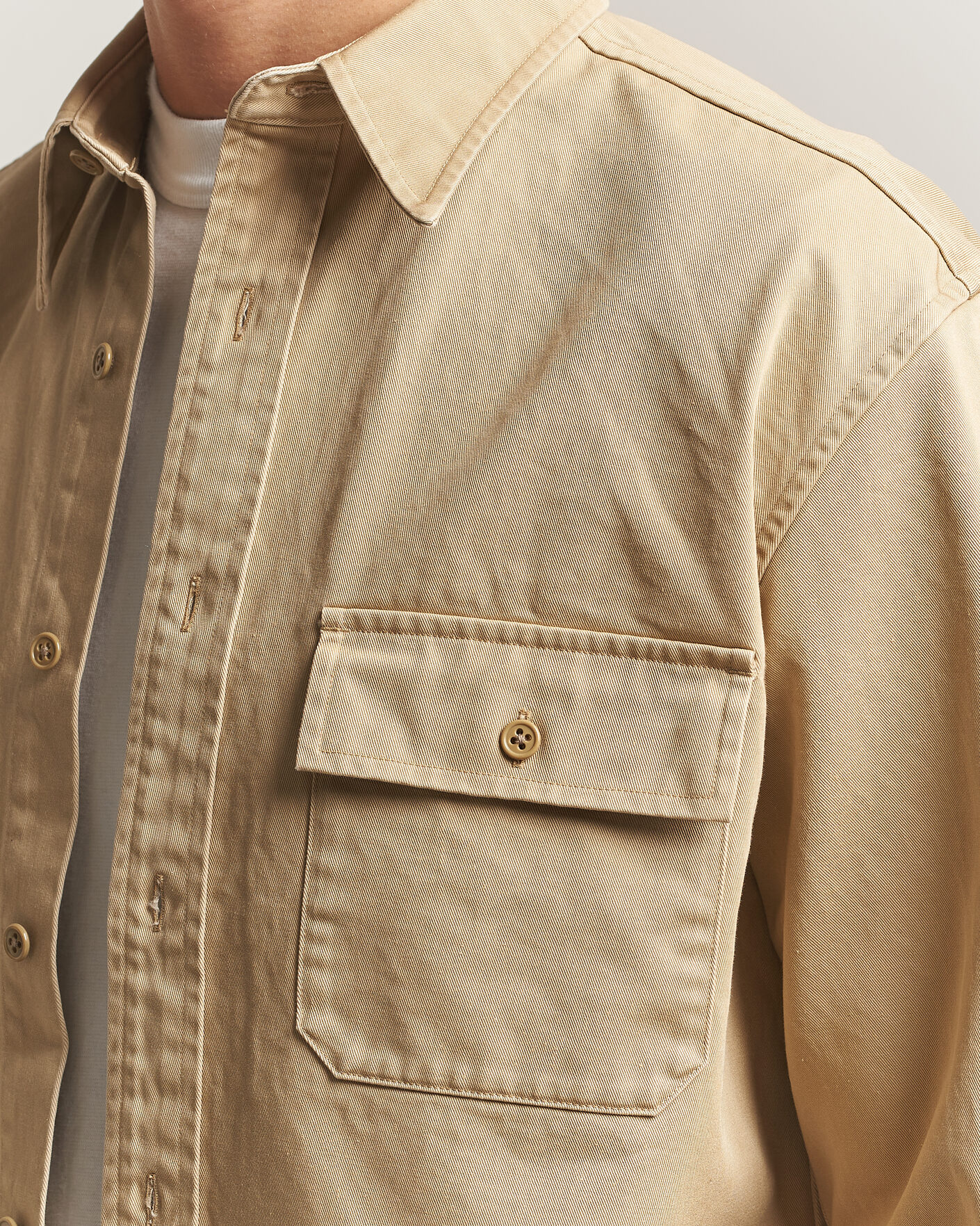 Heren | Overhemden | Kamakura Shirts | Cotton Twill CPO Overshirt Beige