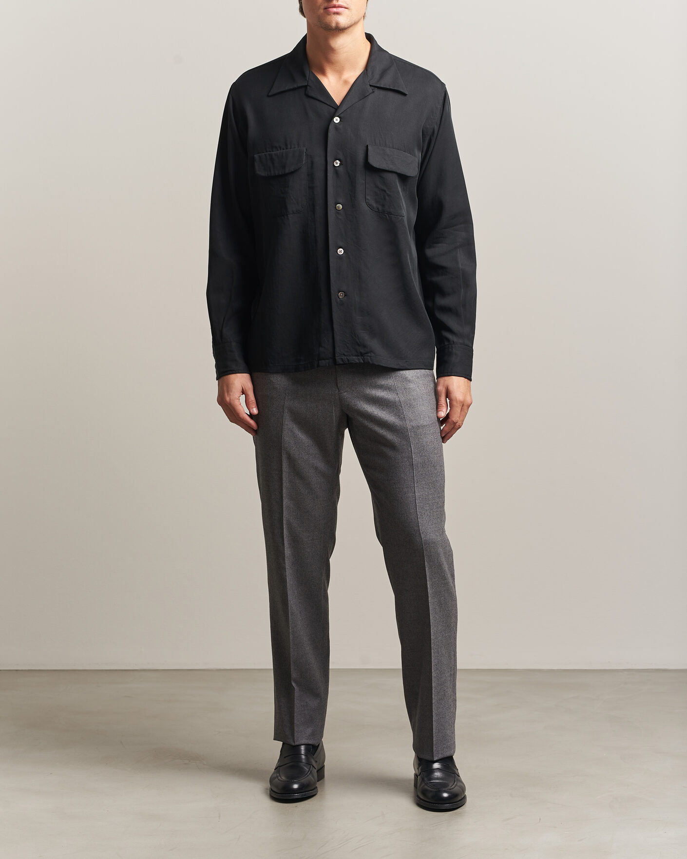 Heren | Overhemden | Kamakura Shirts | Vintage Open Collar Shirt Black