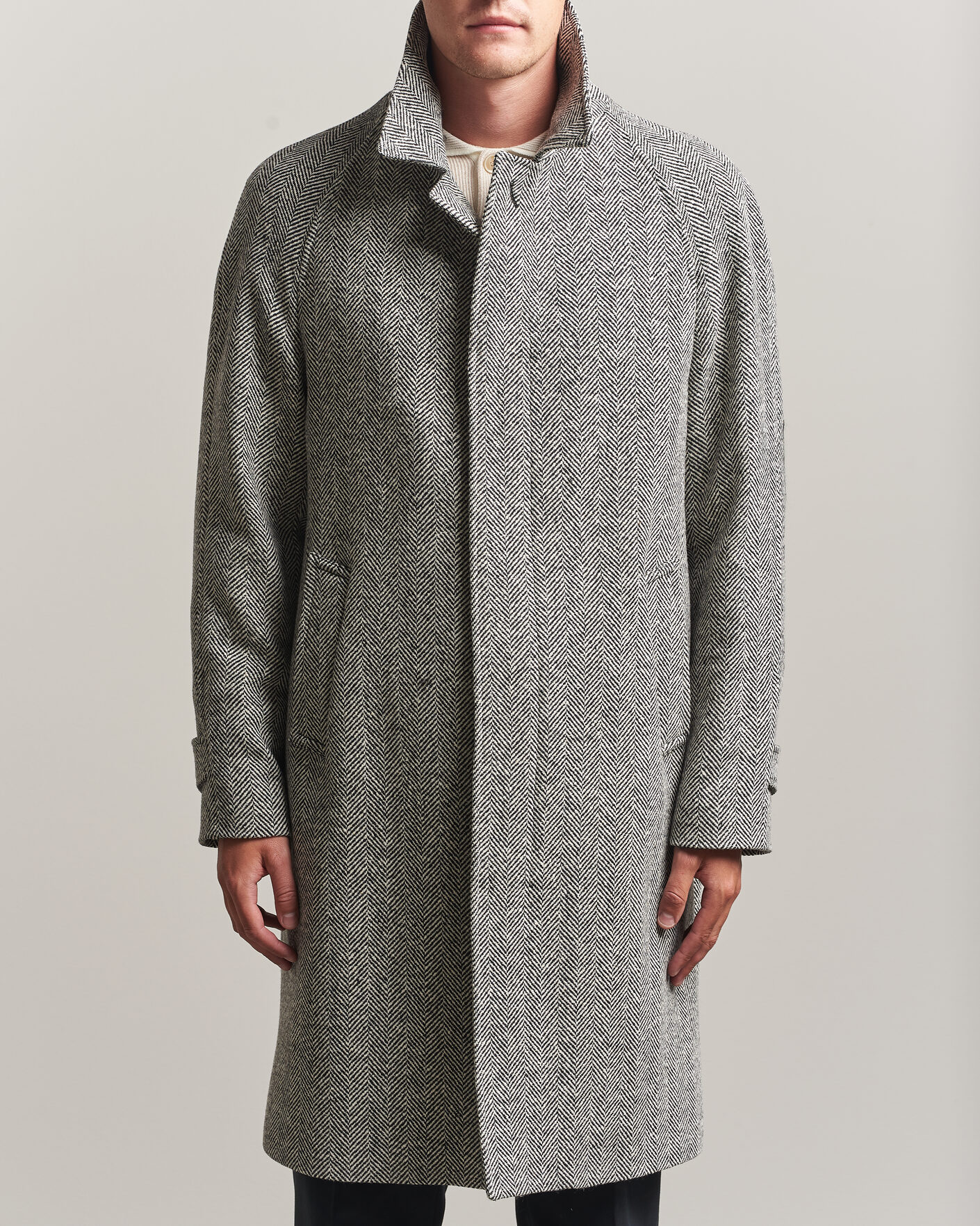 Heren | Jassen | Lardini | Wool Herringbone Raglan Coat Dark Grey