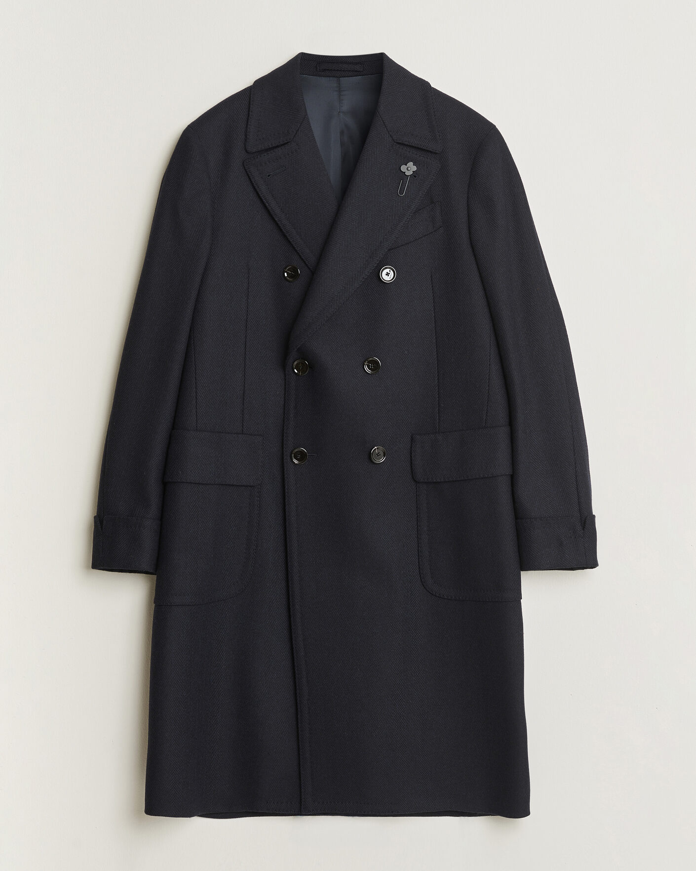 Heren | Jassen | Lardini | Ulster Wool/Cashmere Tonal Herringbone Coat Navy
