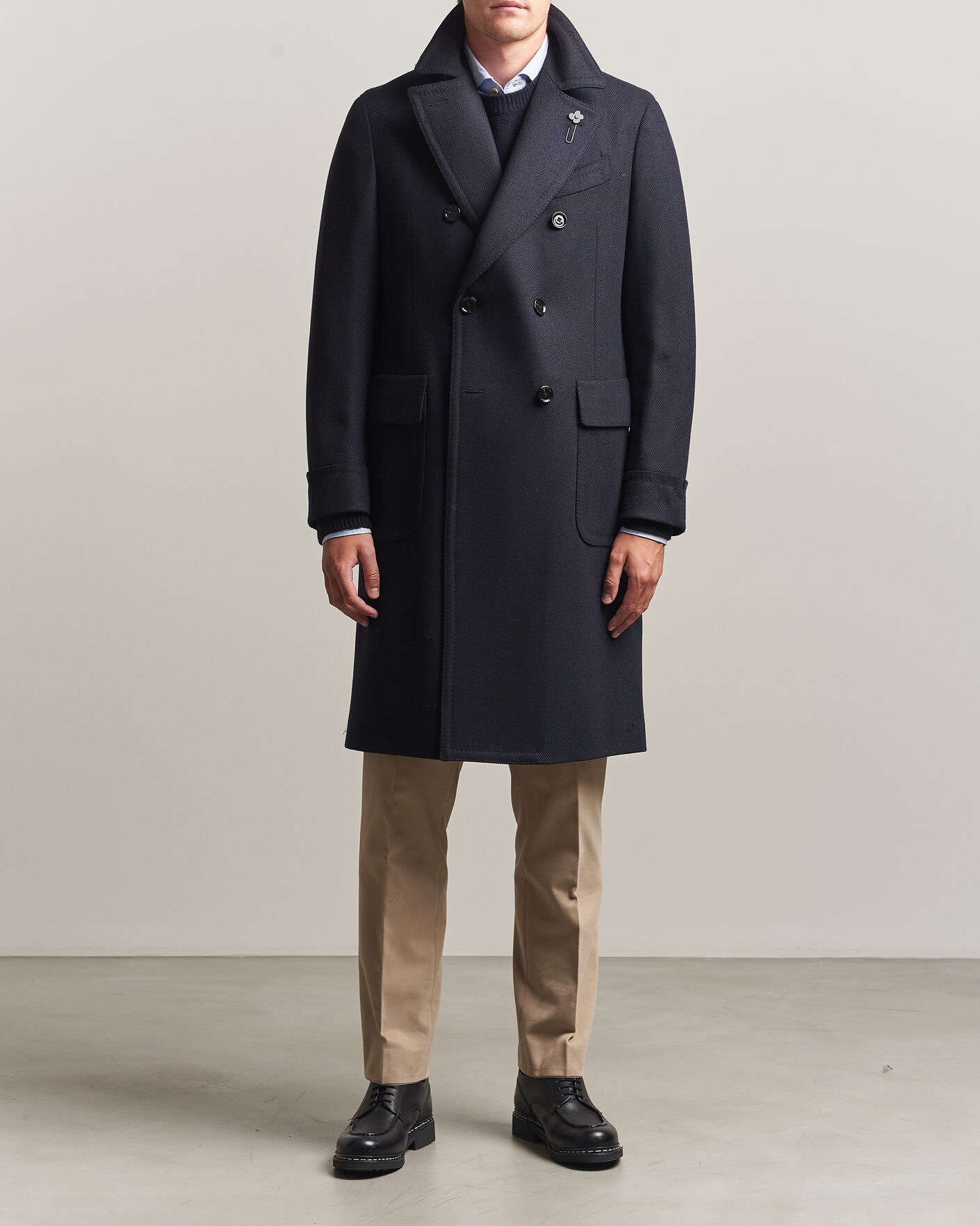 Heren | Jassen | Lardini | Ulster Wool/Cashmere Tonal Herringbone Coat Navy