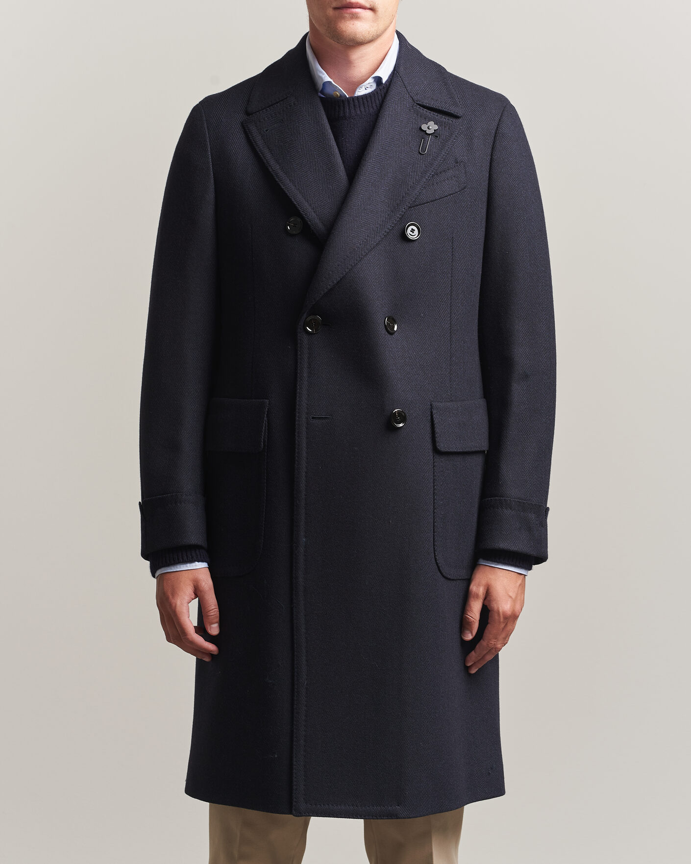 Heren | Jassen | Lardini | Ulster Wool/Cashmere Tonal Herringbone Coat Navy