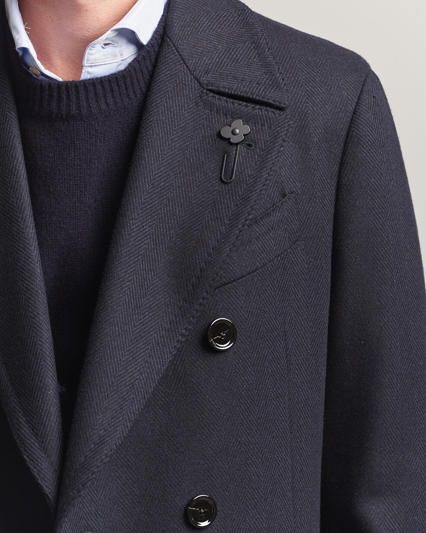 Heren | Jassen | Lardini | Ulster Wool/Cashmere Tonal Herringbone Coat Navy