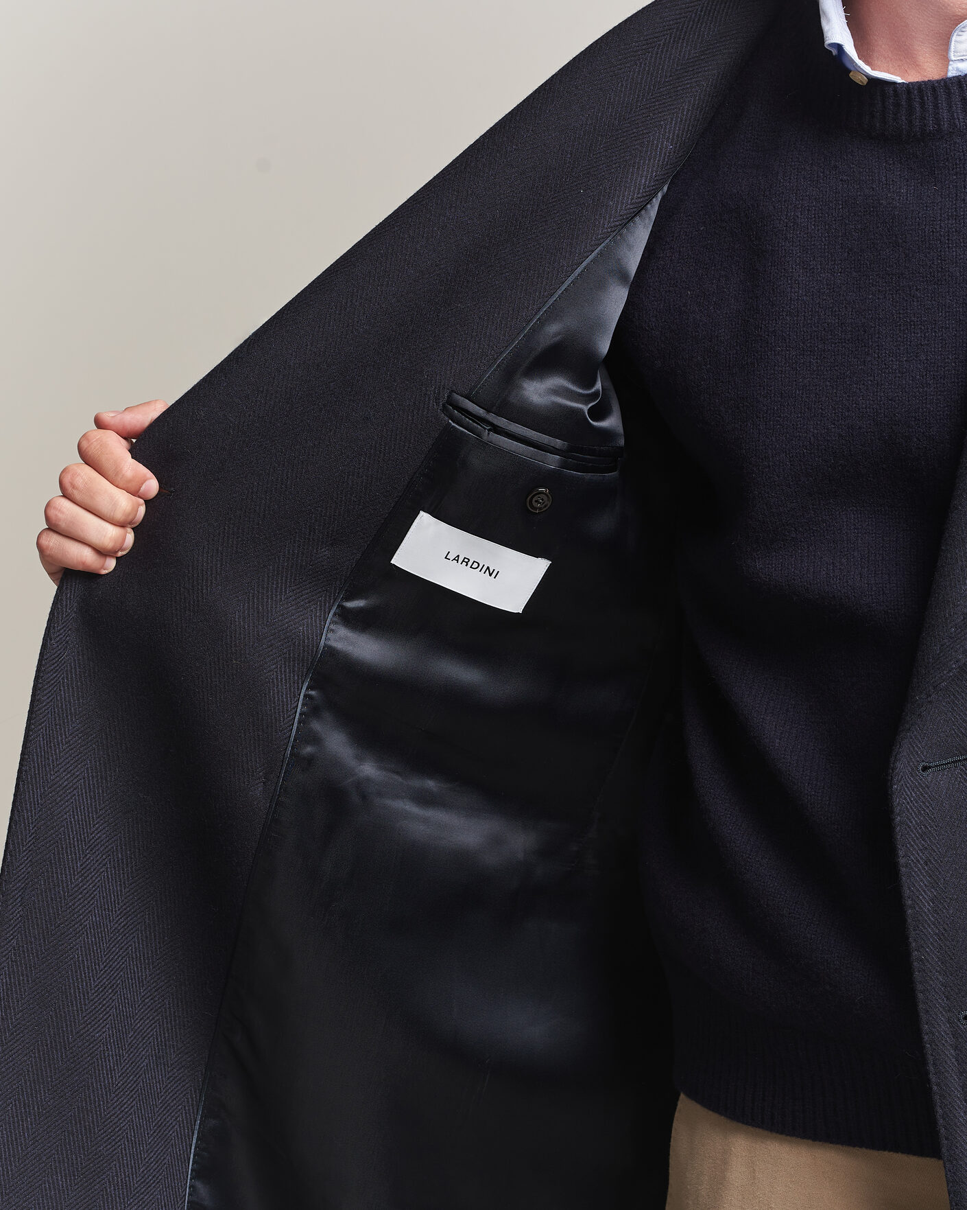 Heren | Jassen | Lardini | Ulster Wool/Cashmere Tonal Herringbone Coat Navy