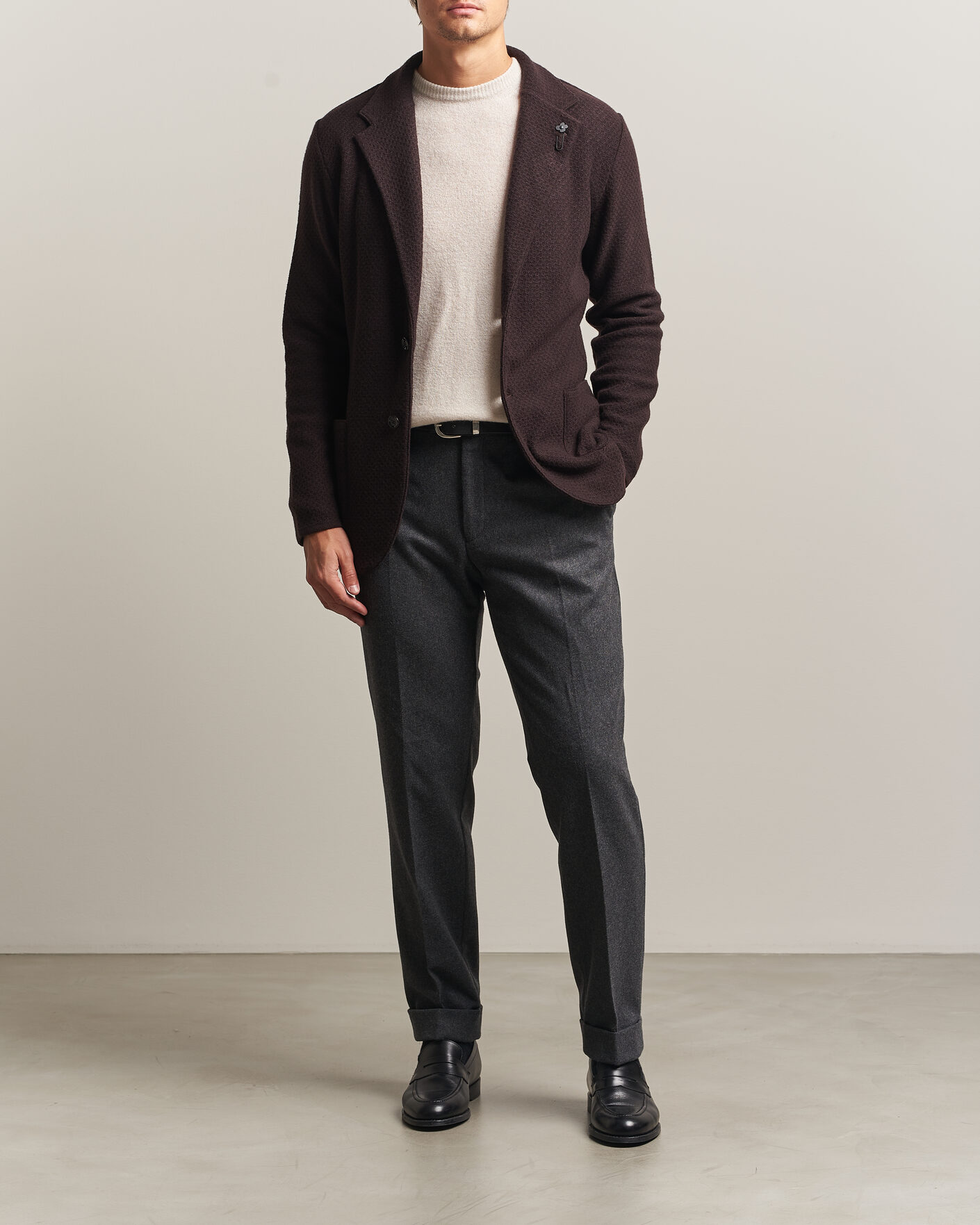Heren | Blazers | Lardini | Knitted Structure Wool/Cashmere Blazer Brown