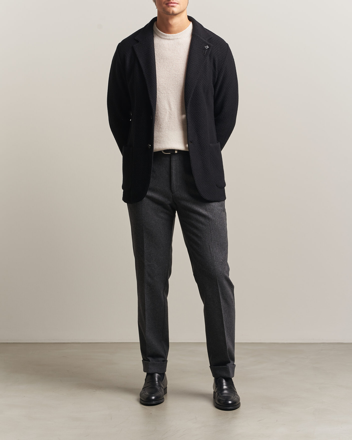 Heren | Blazers | Lardini | Knitted Structure Wool/Cashmere Blazer Black