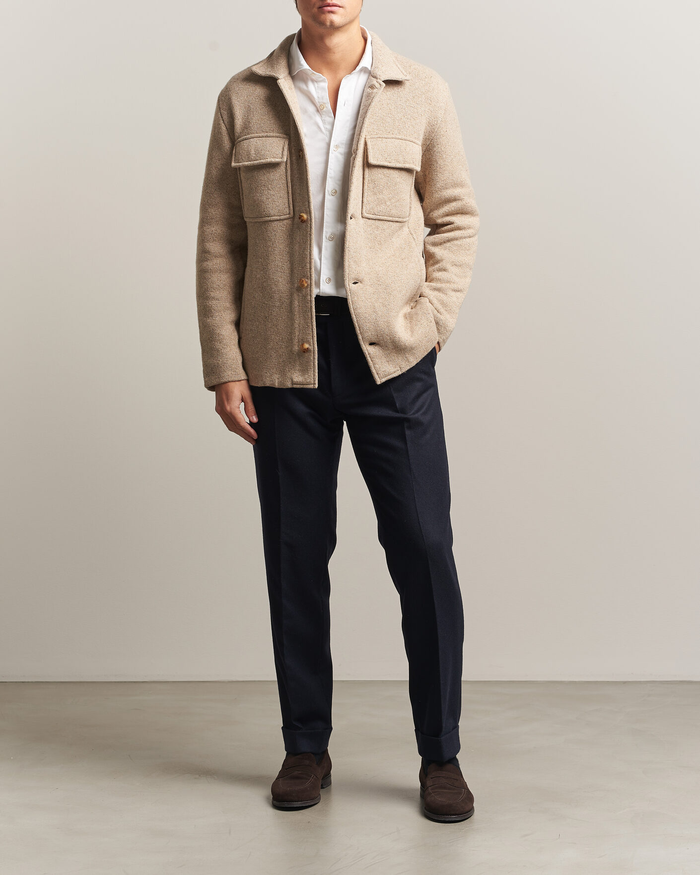 Heren | Truien | Lardini | Knitted Shirt Jacket Beige