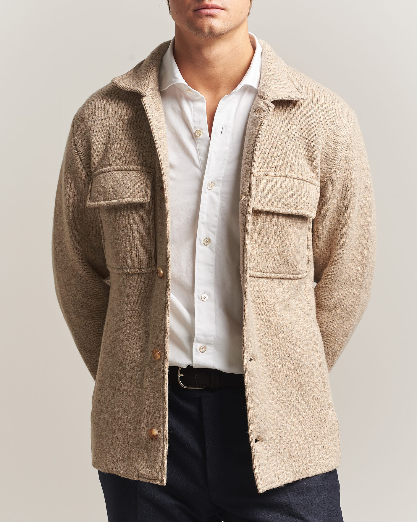 Heren | Truien | Lardini | Knitted Shirt Jacket Beige