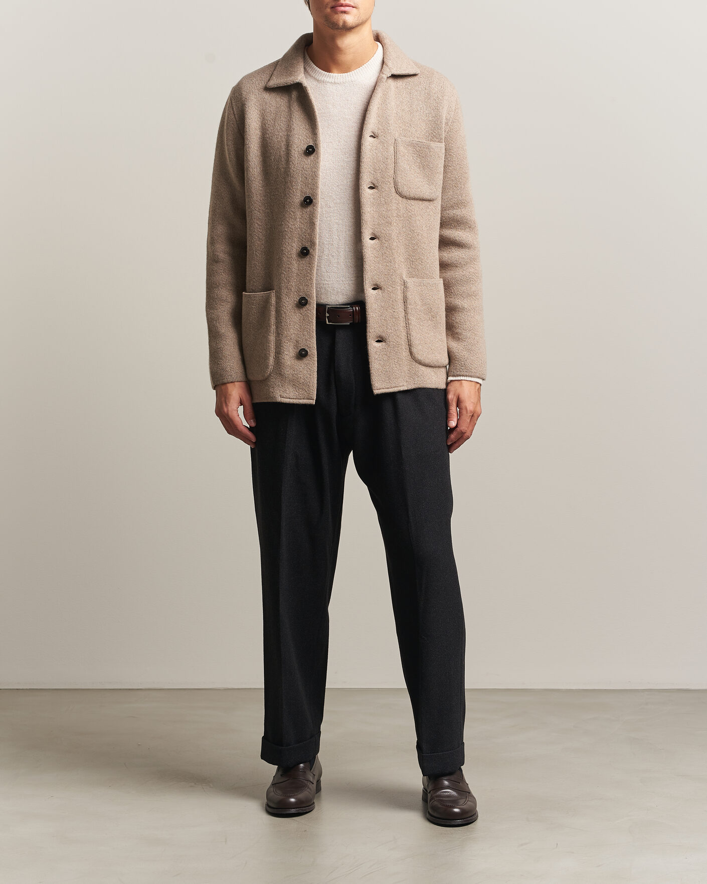 Heren | Truien | Lardini | Knitted Cashmere Overshirt Light Brown