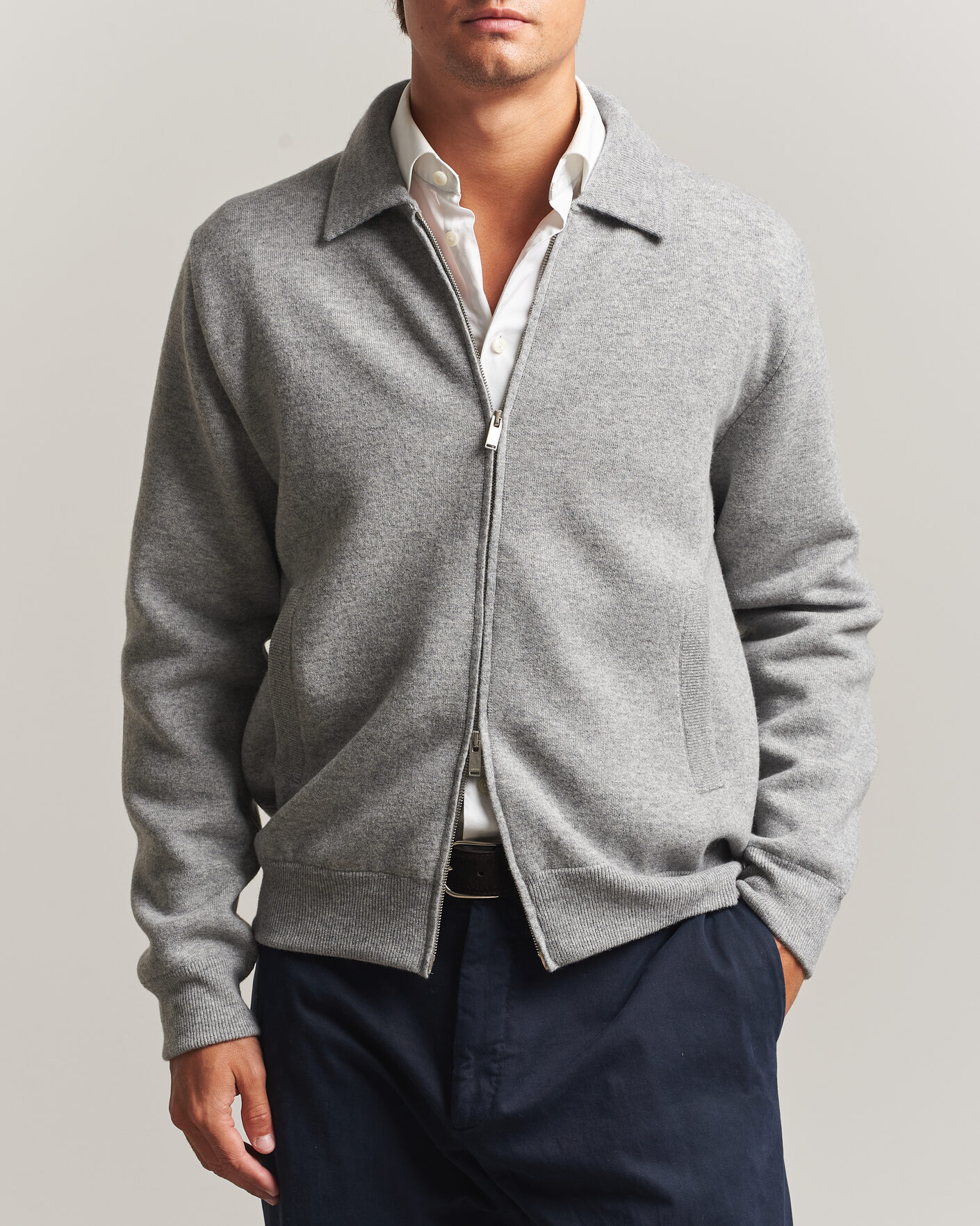 Heren | Jassen | Lardini | Knitted Wool Bomber Jacket Grey