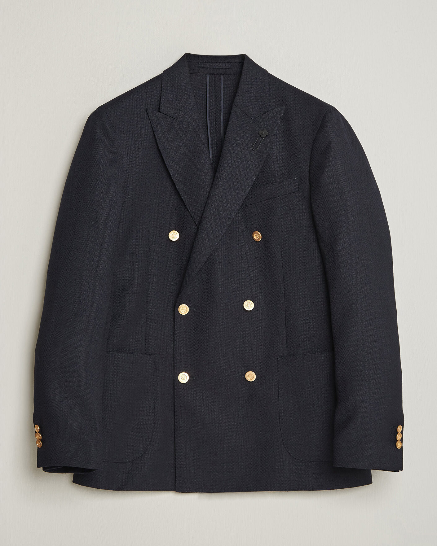 Heren | Blazers | Lardini | Double Breasted Herringbone Wool Blazer Navy