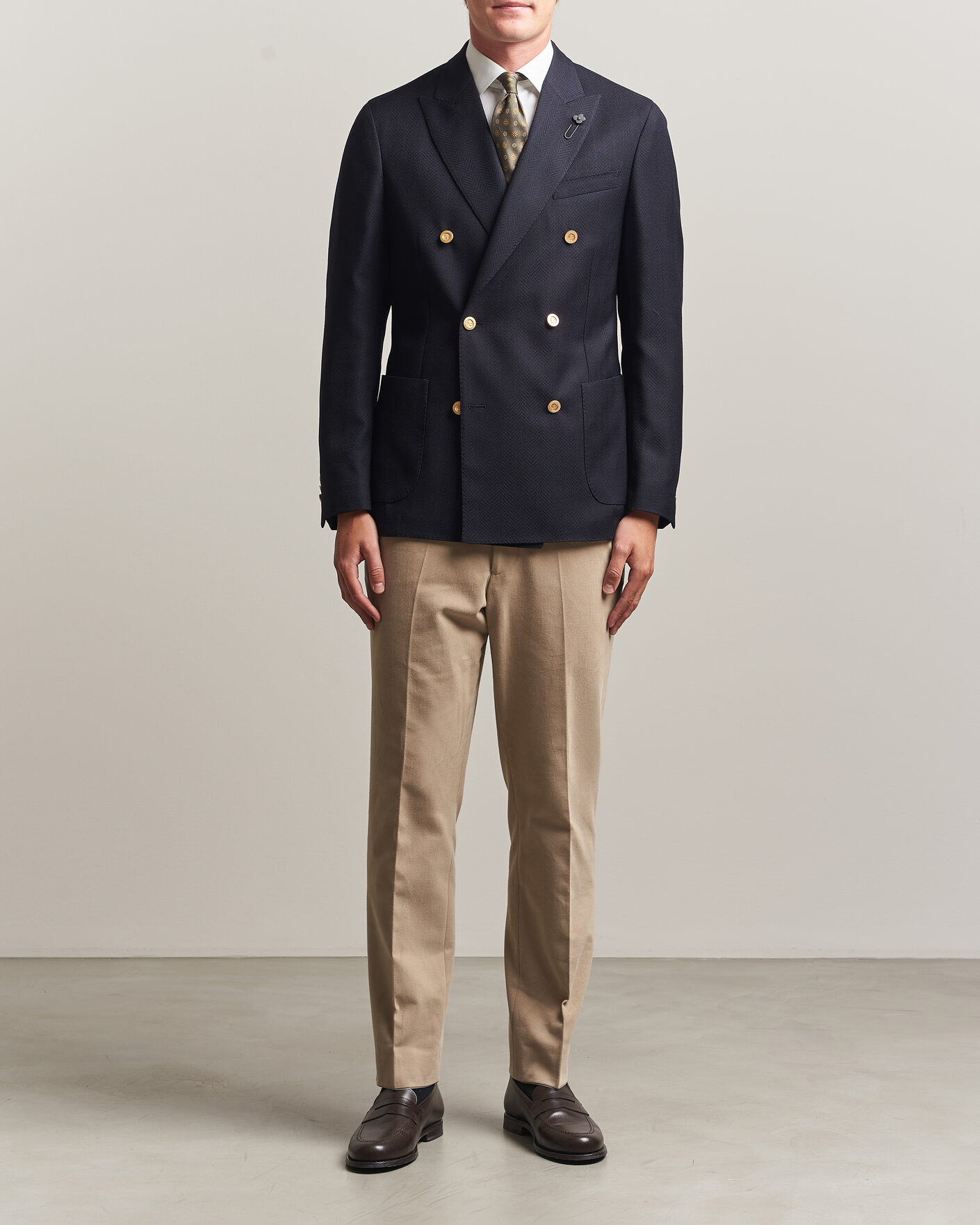 Heren | Blazers | Lardini | Double Breasted Herringbone Wool Blazer Navy