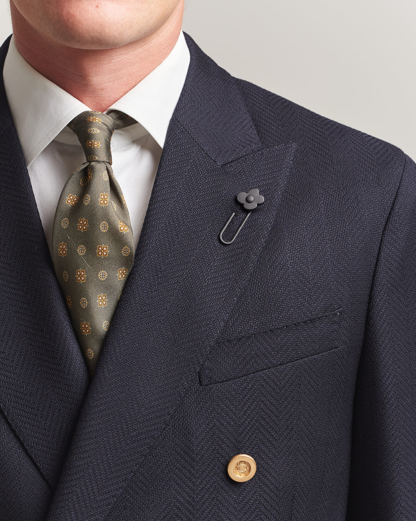 Heren | Blazers | Lardini | Double Breasted Herringbone Wool Blazer Navy