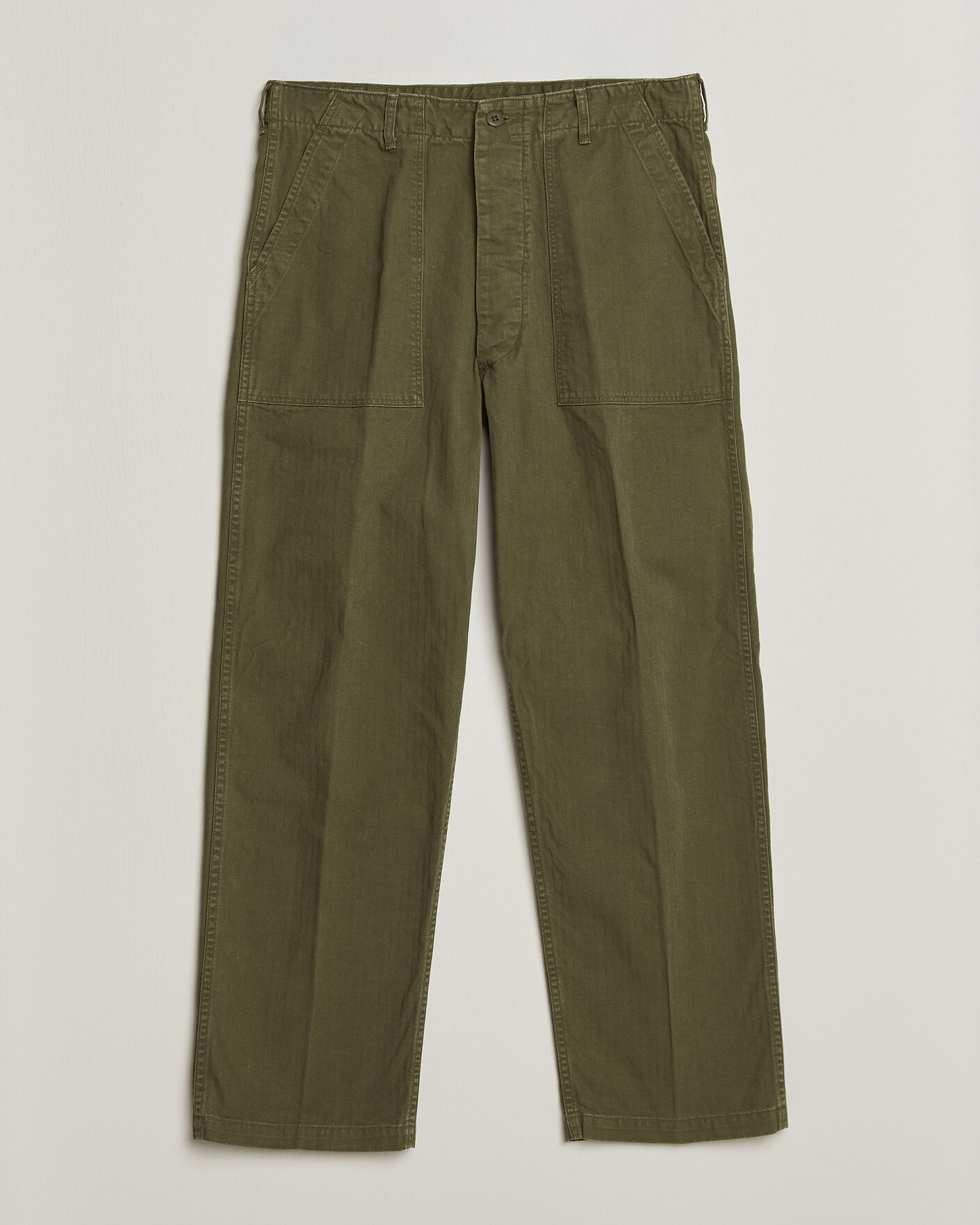 Heren | Broeken | orSlow | Vintage Fit Herringbone Fatigue Pants Army Green