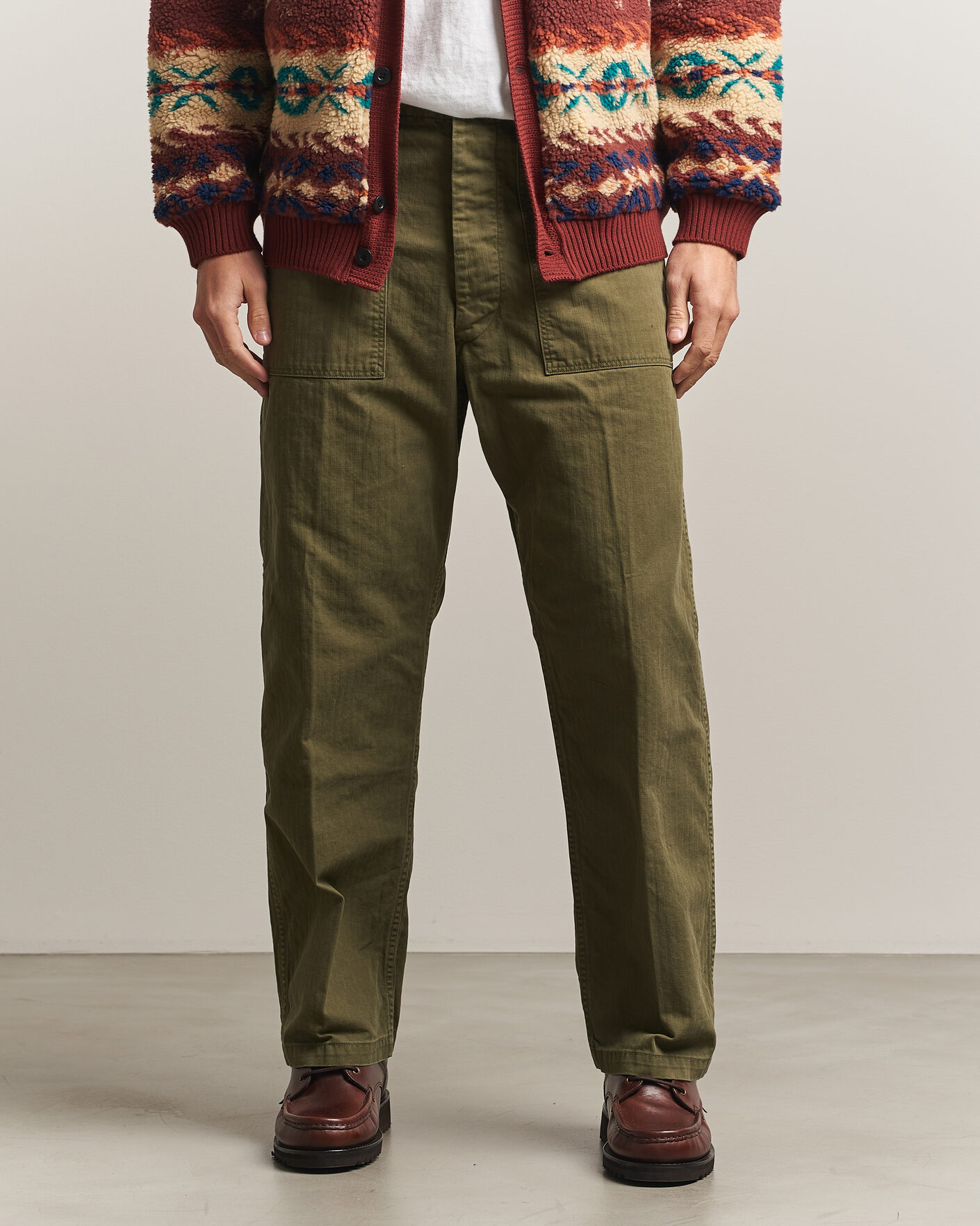 Heren | Broeken | orSlow | Vintage Fit Herringbone Fatigue Pants Army Green